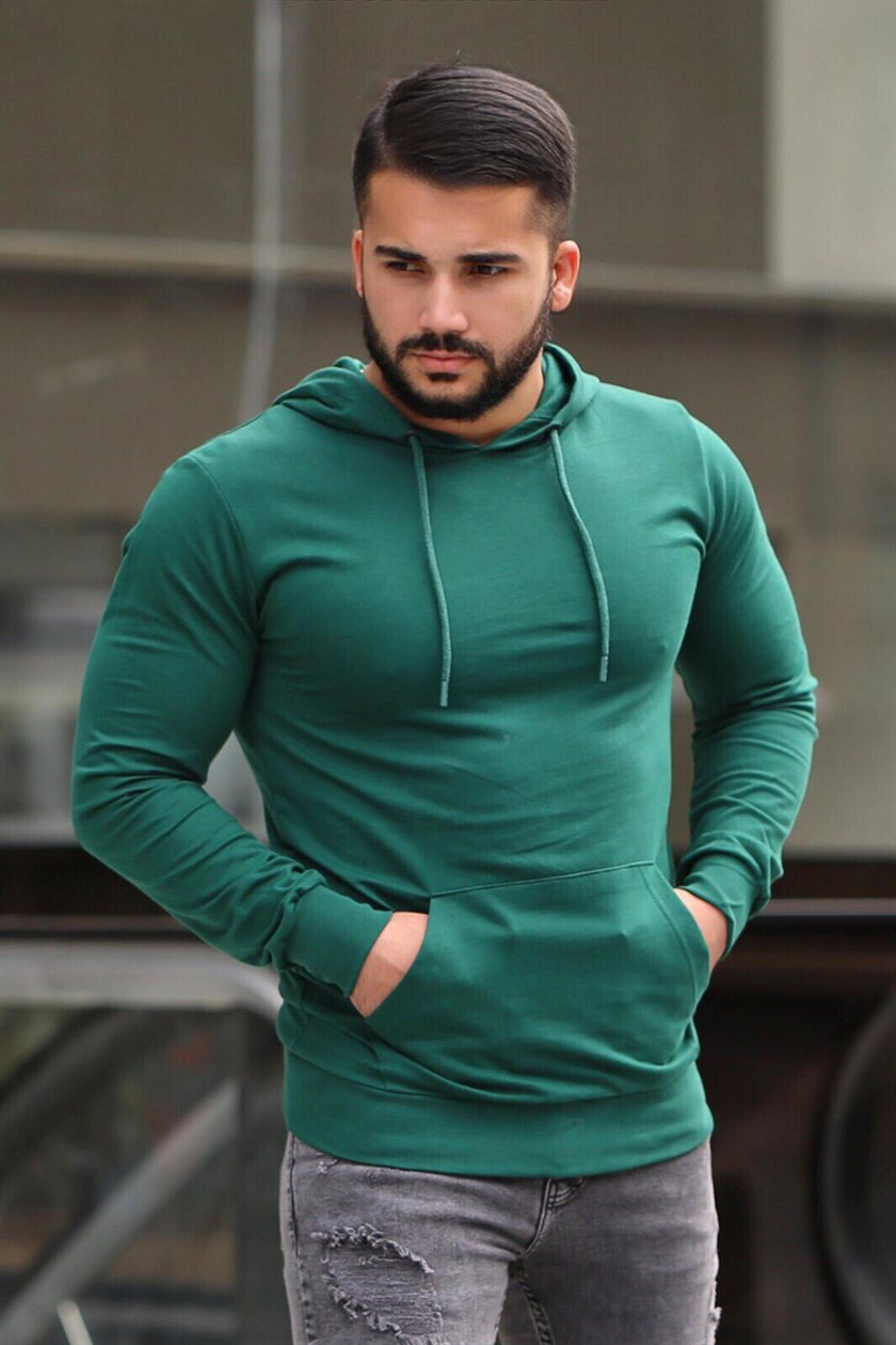 Madmext Basic Haki Kapşonlu Sweatshirt 4117 