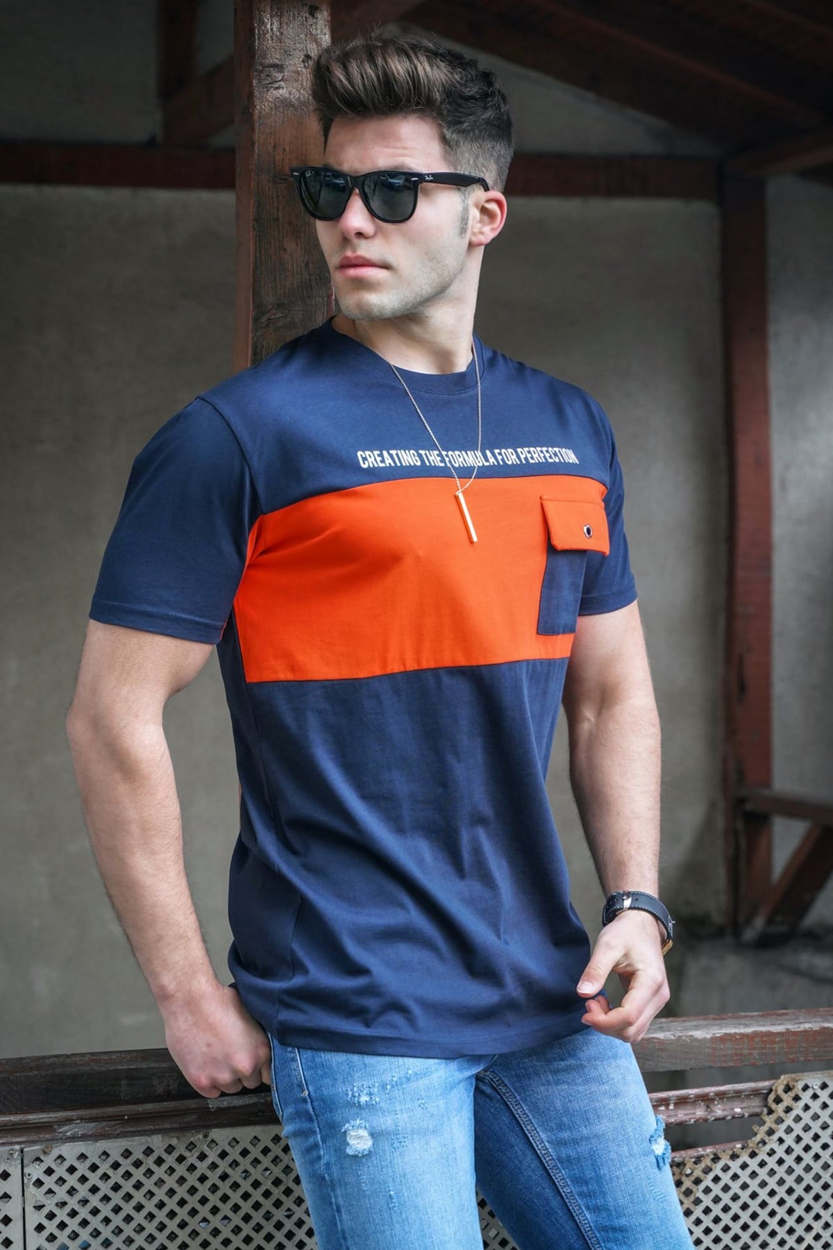 Madmext Baskılı Lacivert T-Shirt 5356