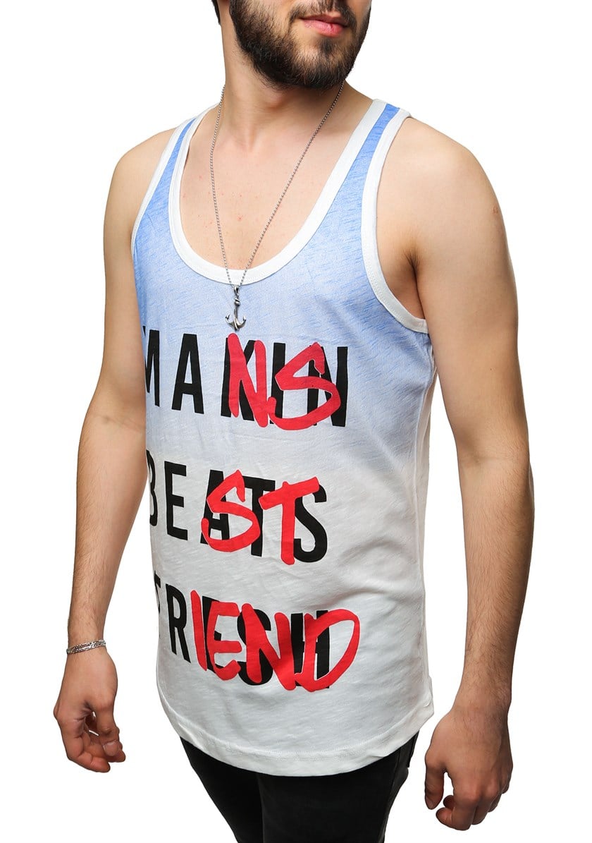 Madmext Printed Blue Tank Top 2501