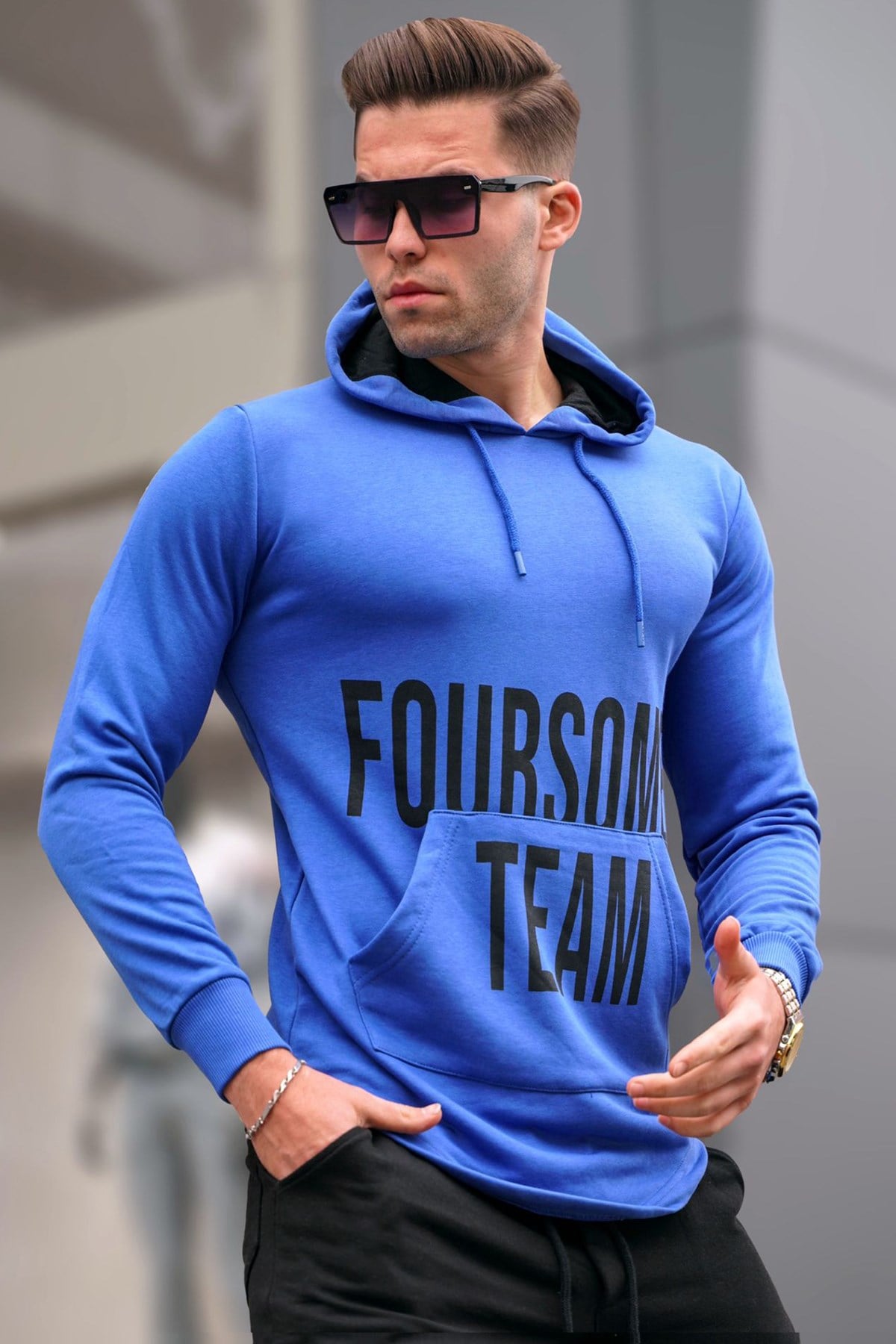 Madmext Saxe Printed Hoodie 4148