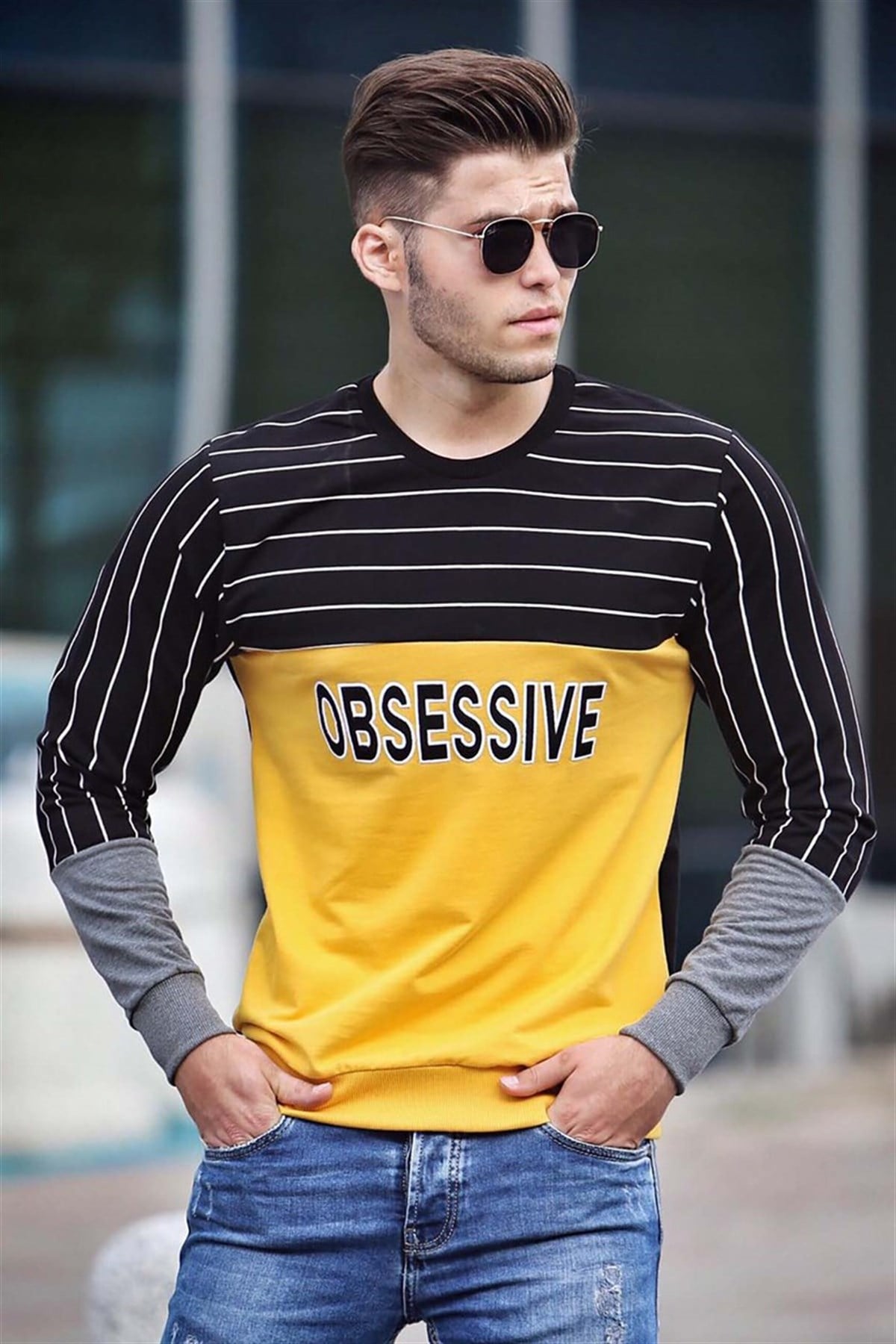 Madmext Yellow Printed Sweatshirt 4184