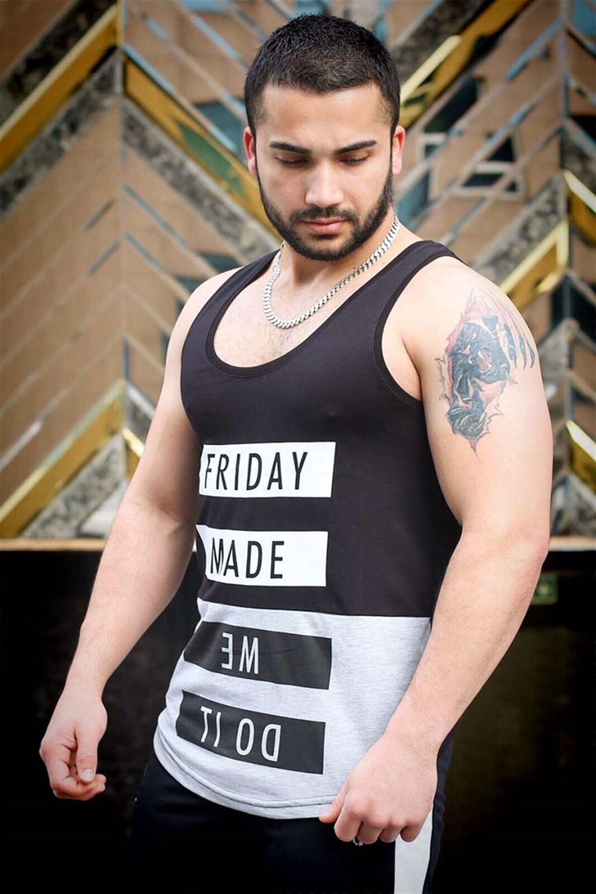 Madmext Black Printed T-shirt for Men 3034