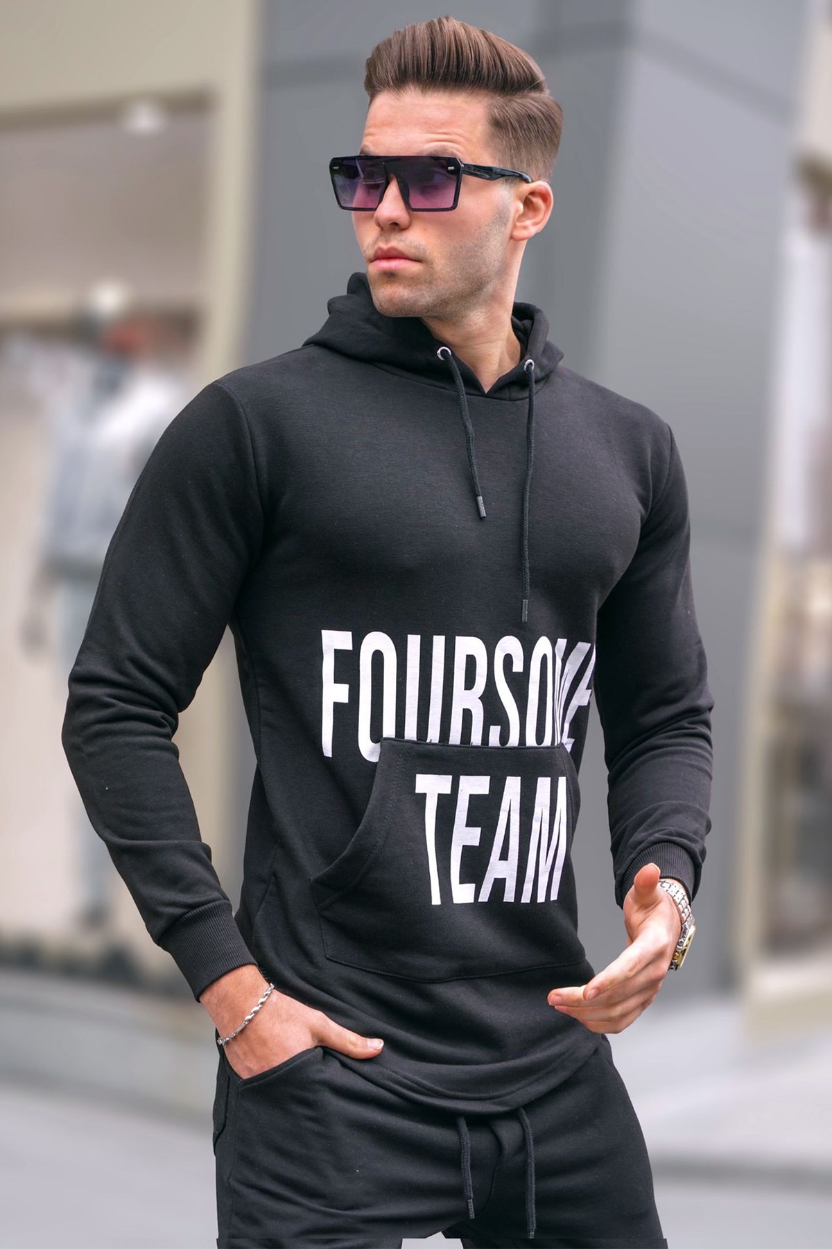 Madmext Black Printed Hoodie 4148