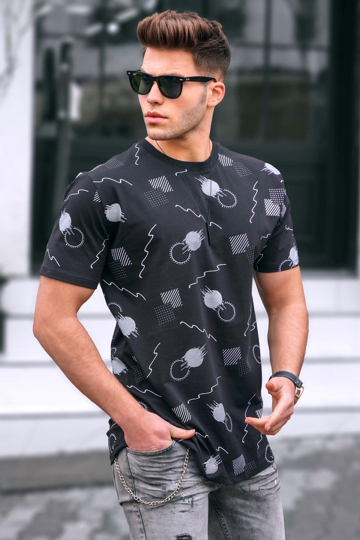 Madmext Baskılı Siyah Oversize T-Shirt 5392