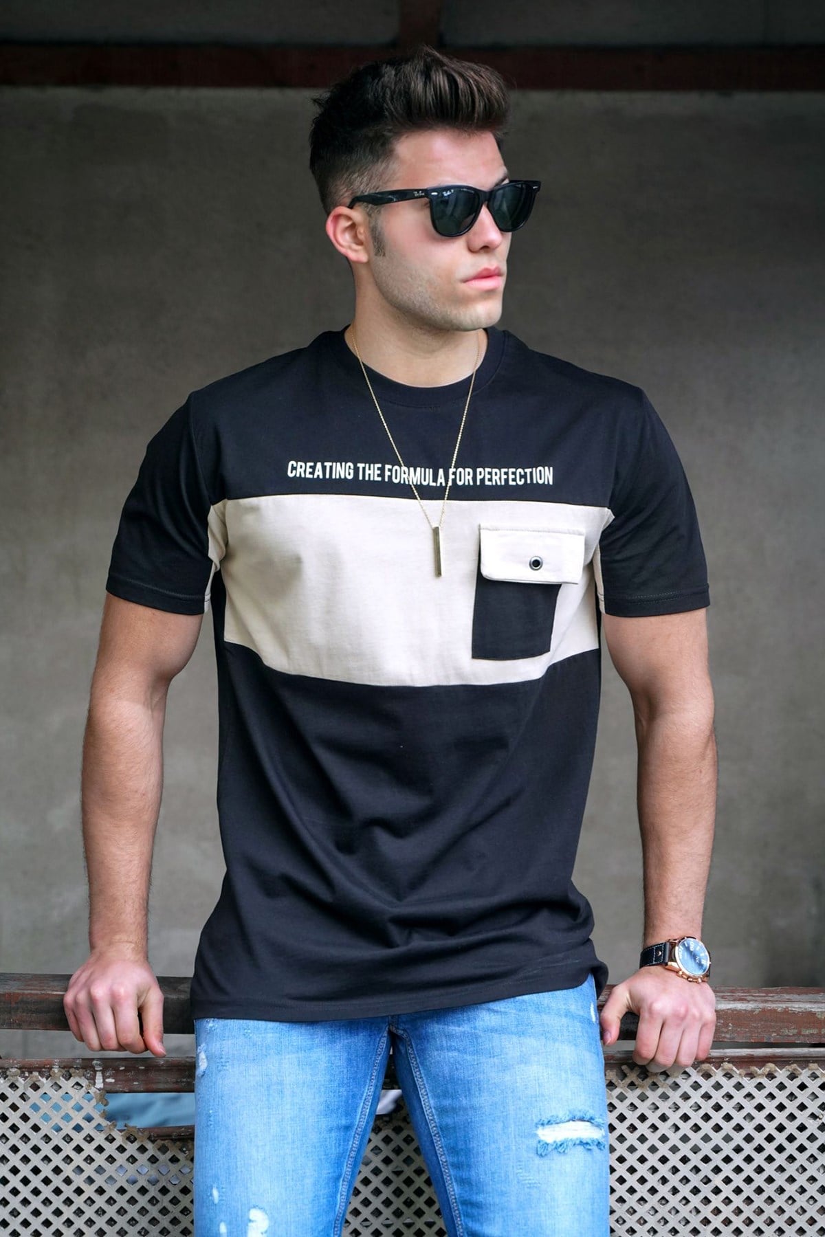 Madmext Baskılı Siyah T-Shirt 5356