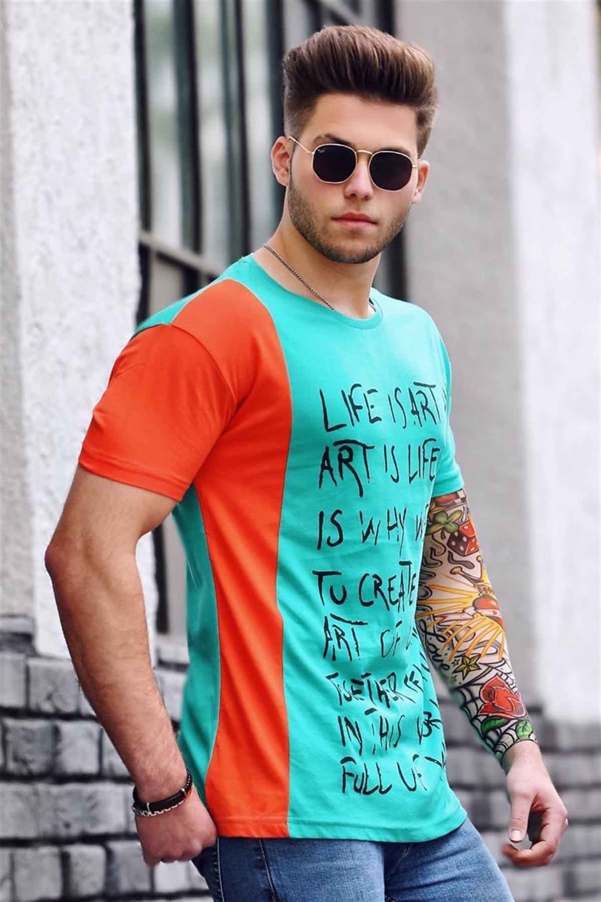 Madmext Turquoise T-shirt for Men 3020