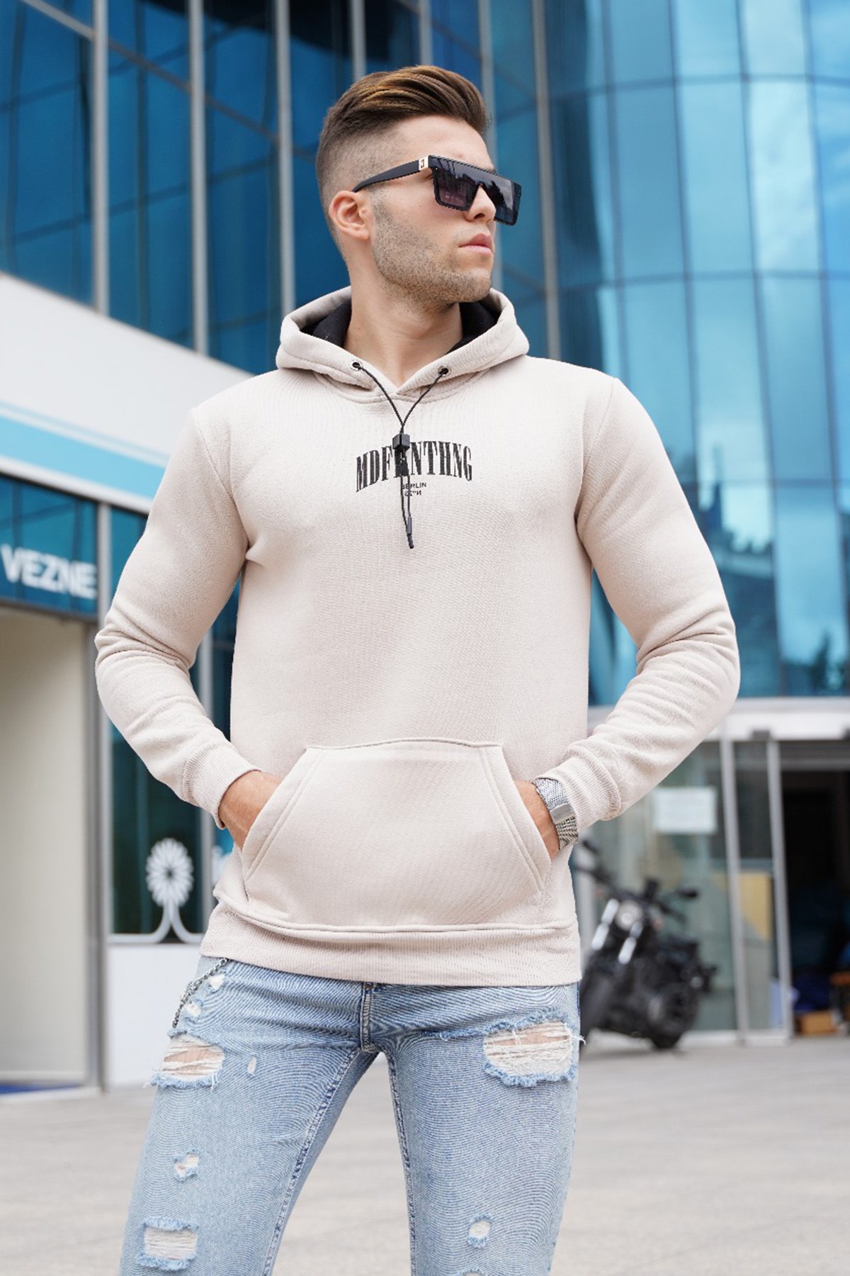 Madmext Bej Kapüşonlu Sweatshirt 5331