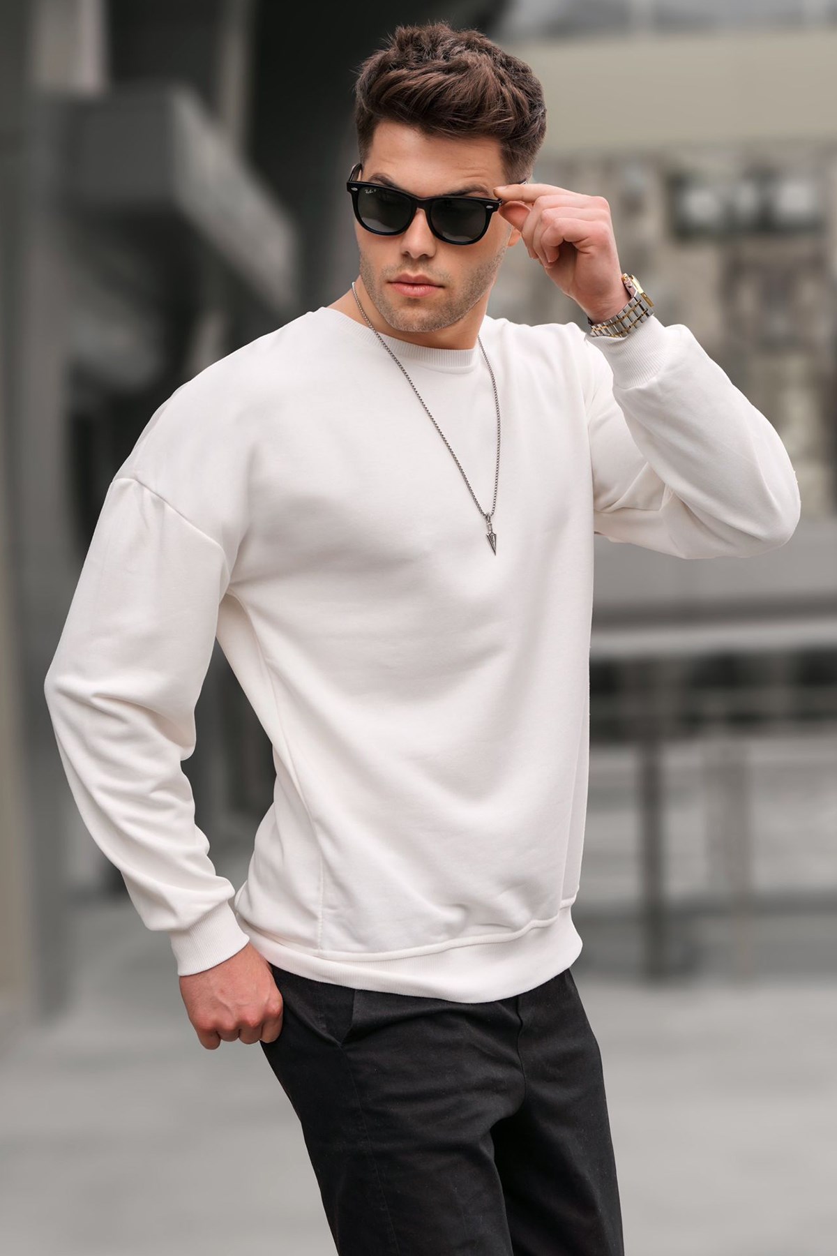 Men White Sweatshirt -- Madmext