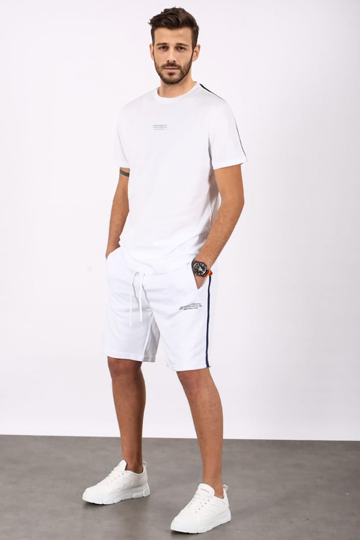 Madmext Beyaz Oversize Erkek Şort Takımı 5376