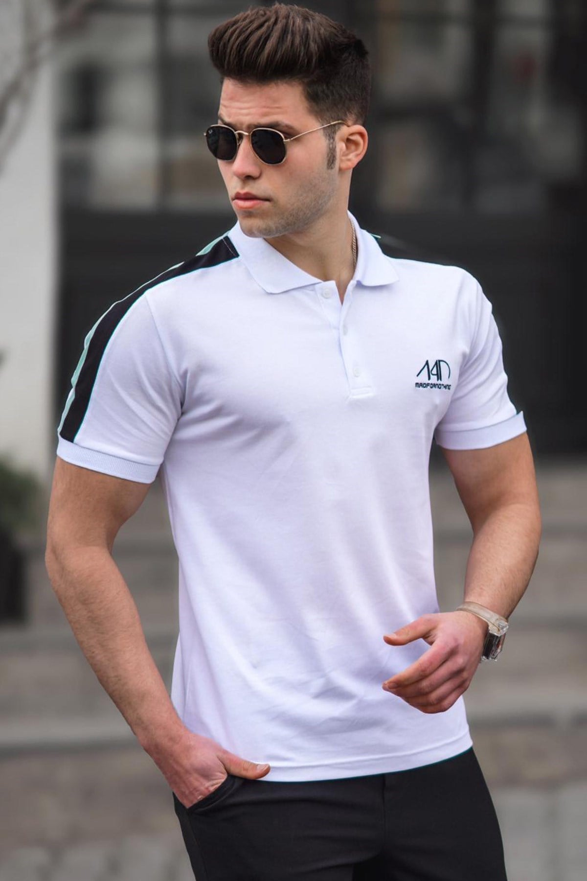 Madmext Beyaz Polo Yaka Erkek Tişört 5215
