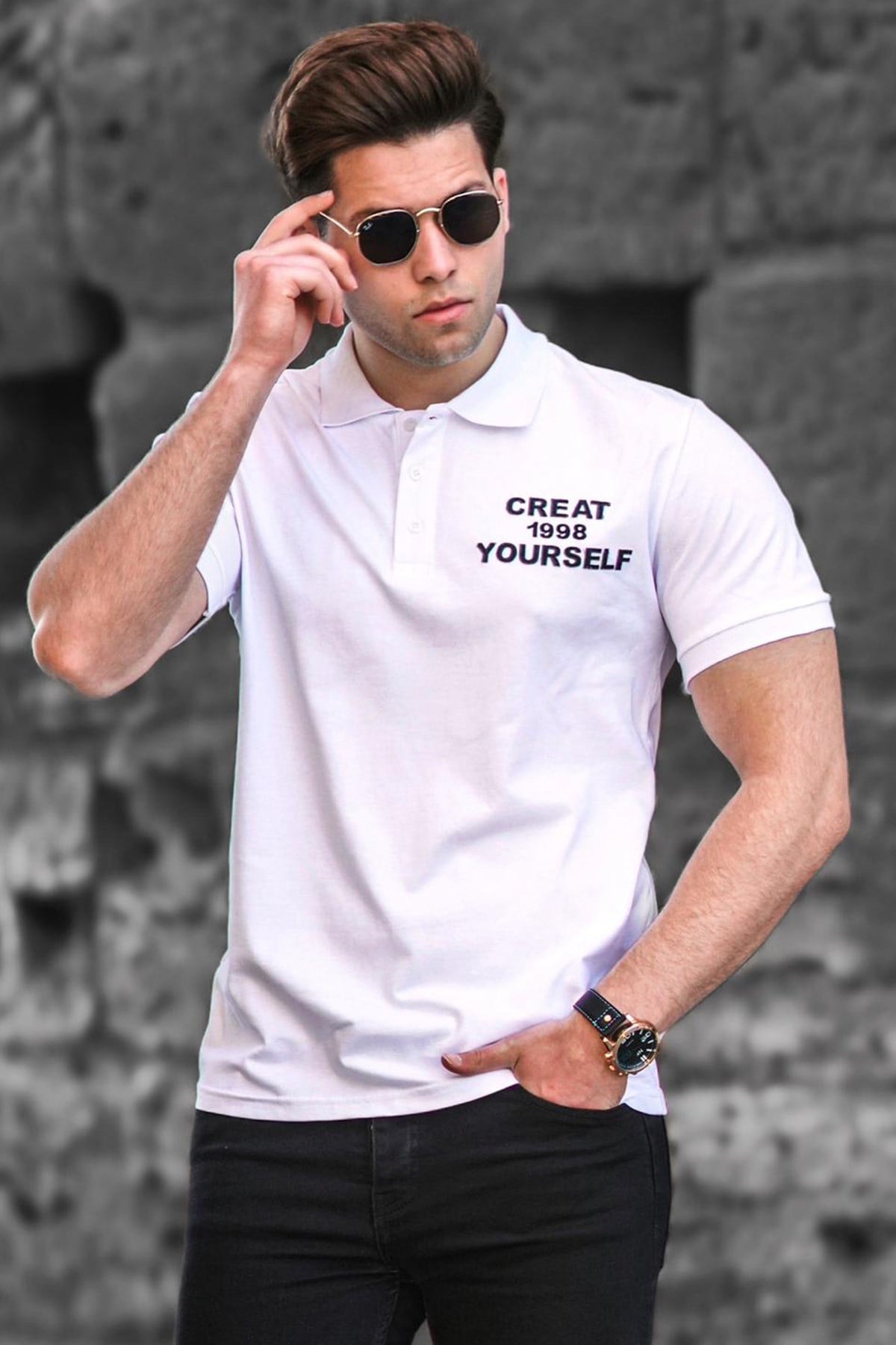 Madmext Beyaz Polo Yaka Erkek Tişört 5247