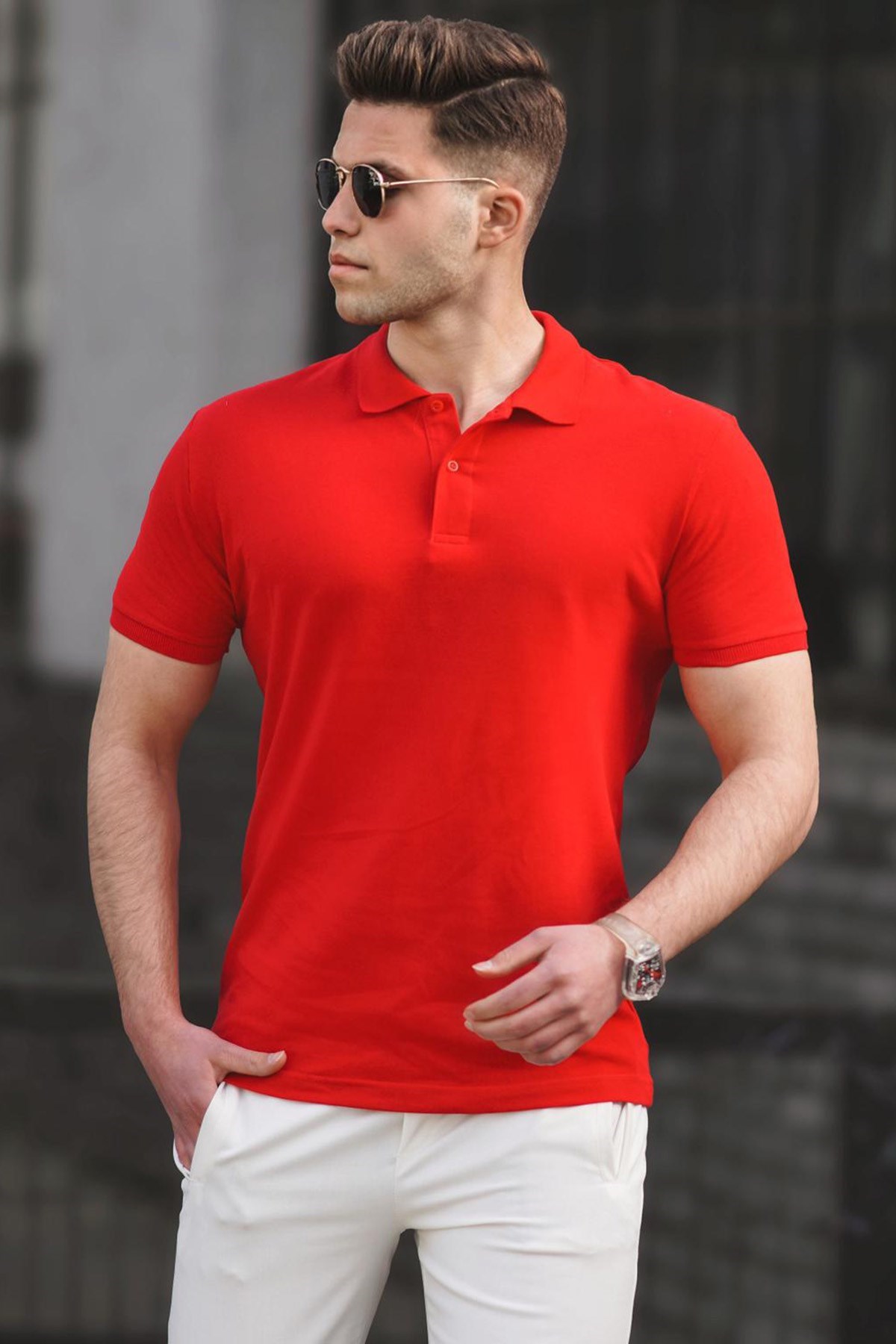 Madmext Men Basic Red Polo T-shirt 5101