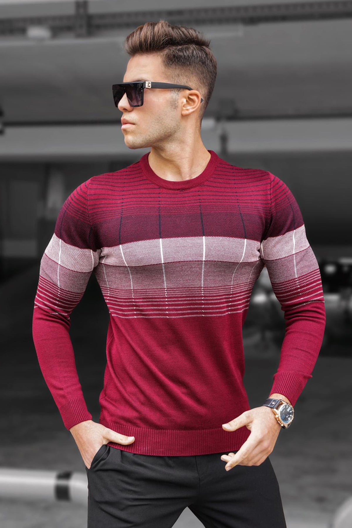 Madmext Bordo Bisiklet Yaka Kazak 5608