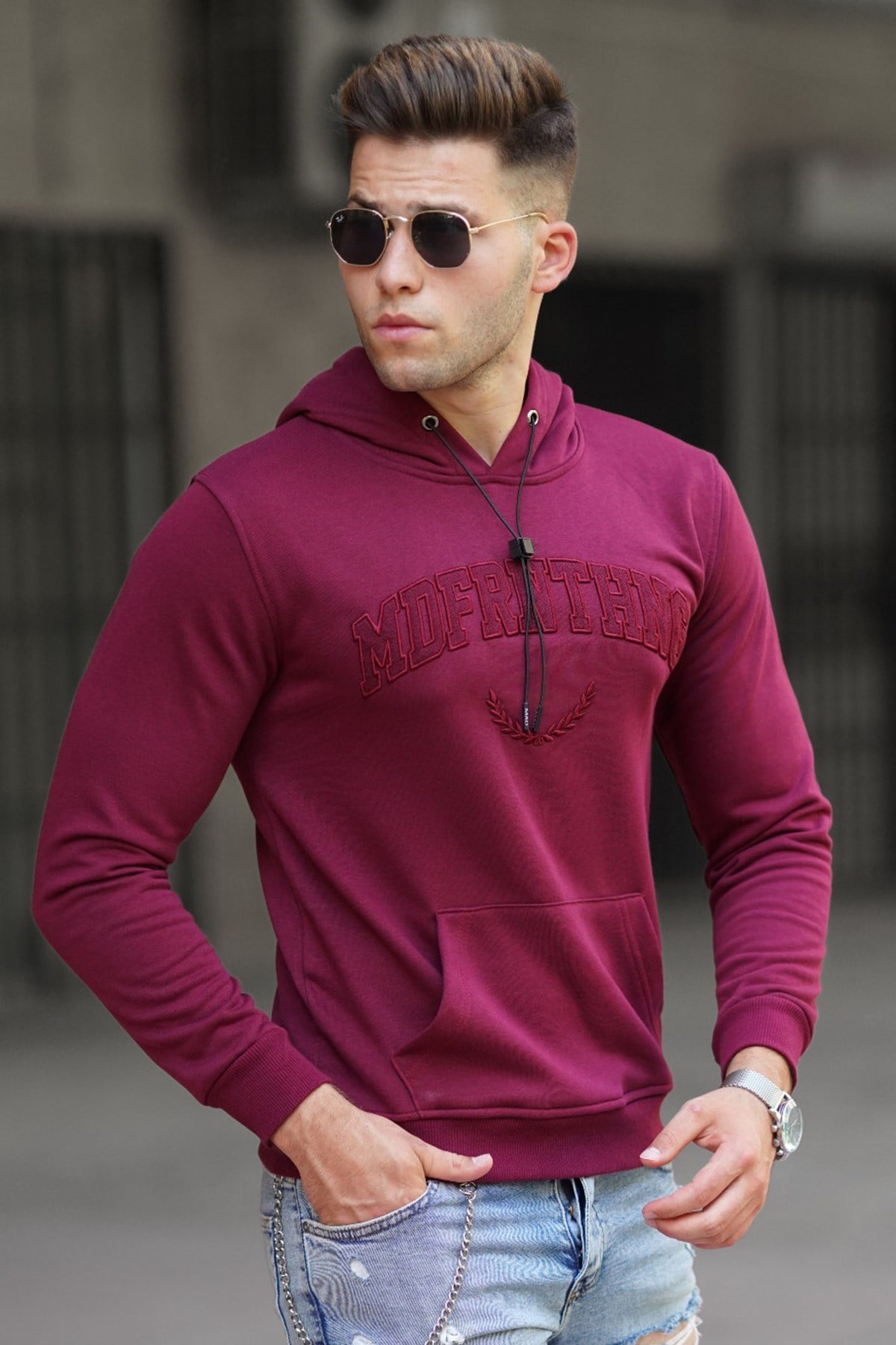 Madmext  Bordo Kapüşonlu Sweatshirt 5289