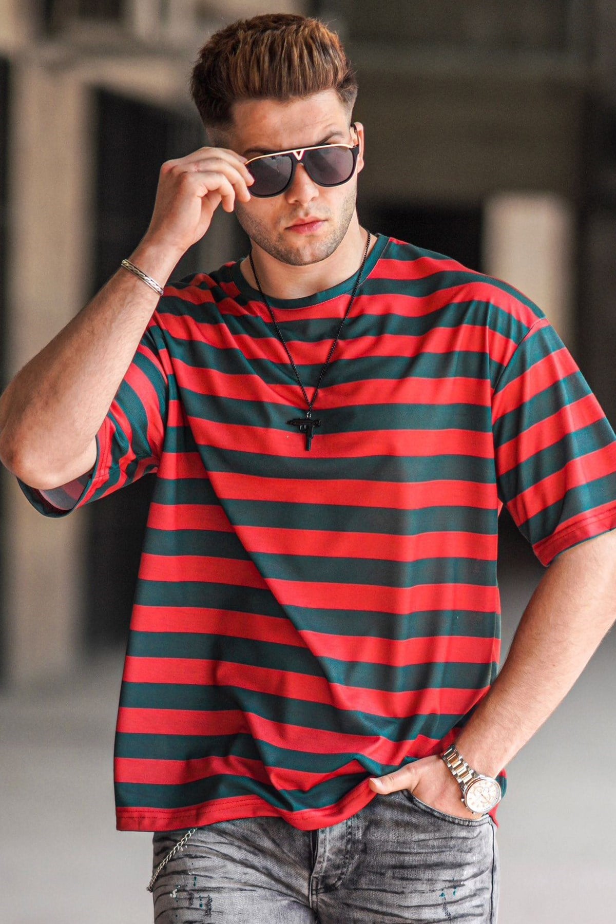 Madmext Bordo Oversize Erkek Tişört 4995