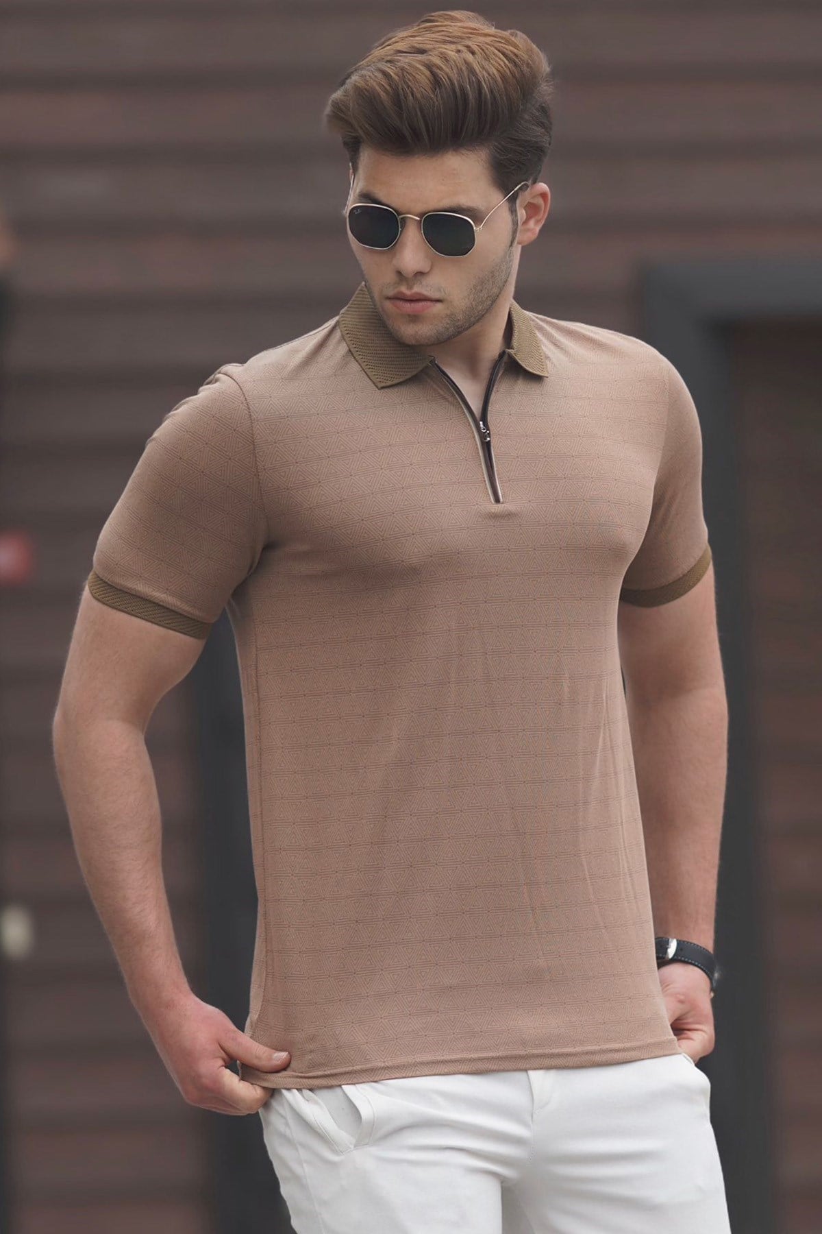 Madmext Camel Polo Yaka Erkek Triko Tişört 5117