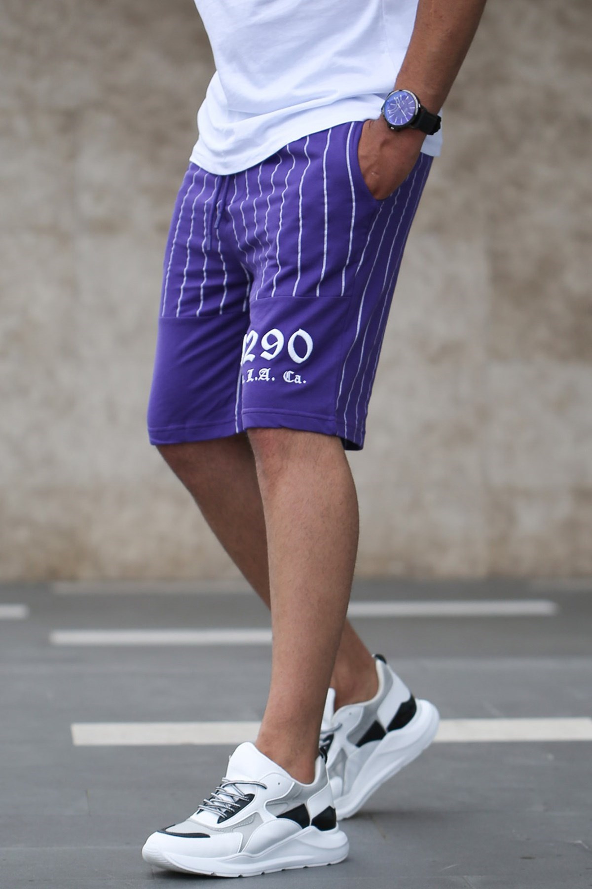 Madmext Purple Striped Capri for Men 2909