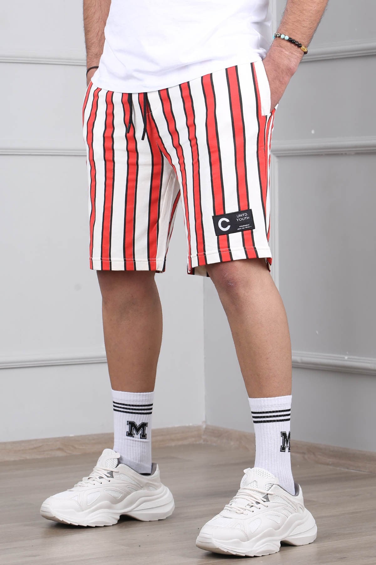 Madmext Red Striped Capri for Men 2915
