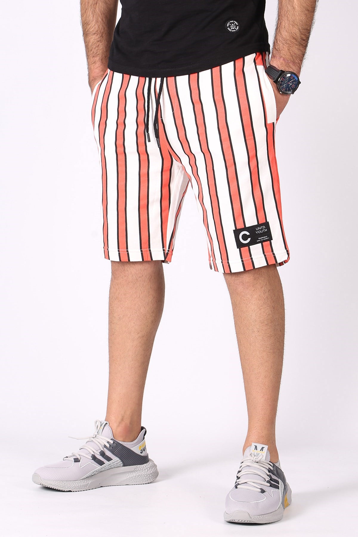 Madmext Orange Striped Capri for Men 2915