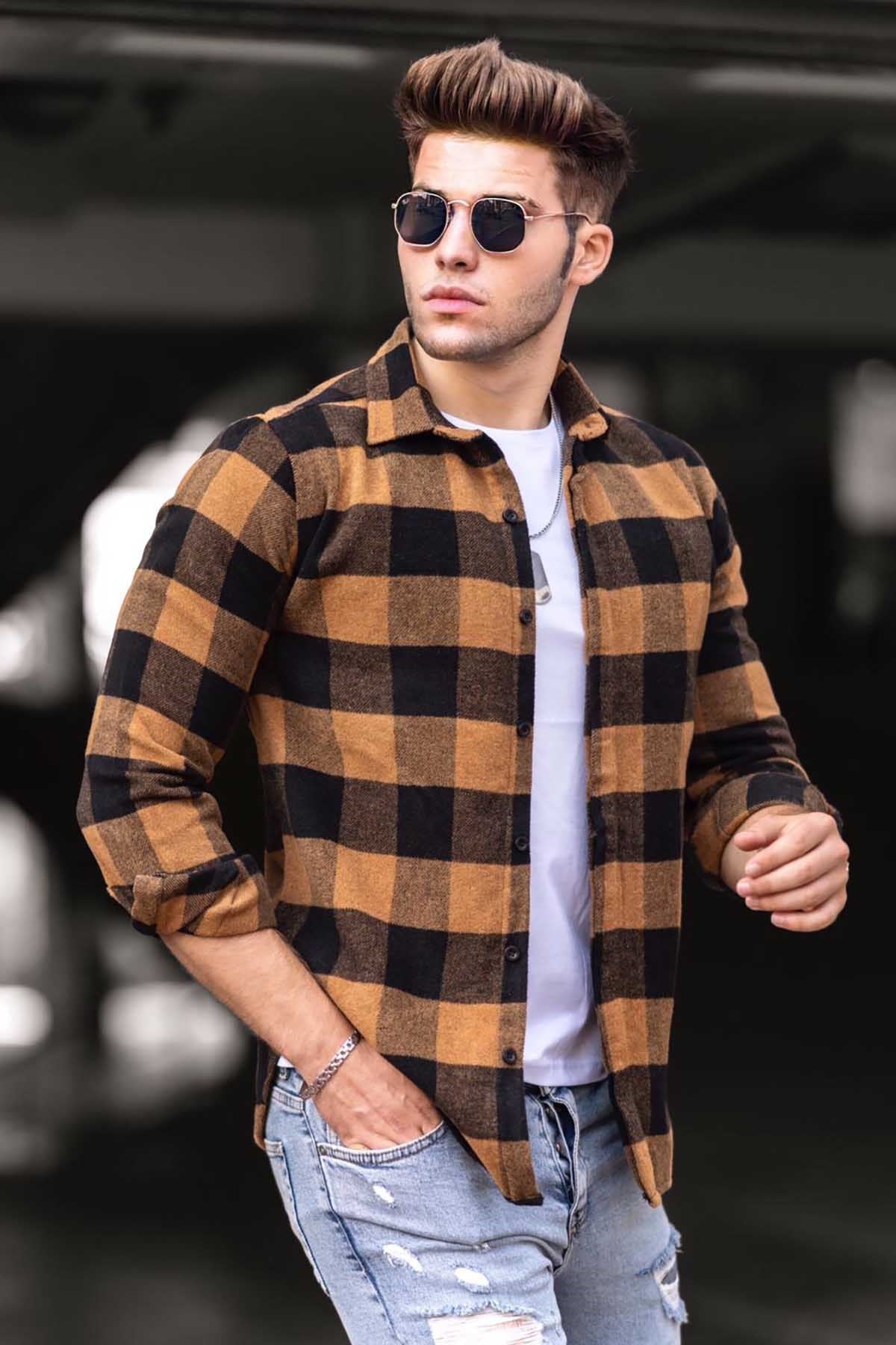 Madmext Ekoseli Camel Gömlek 4664