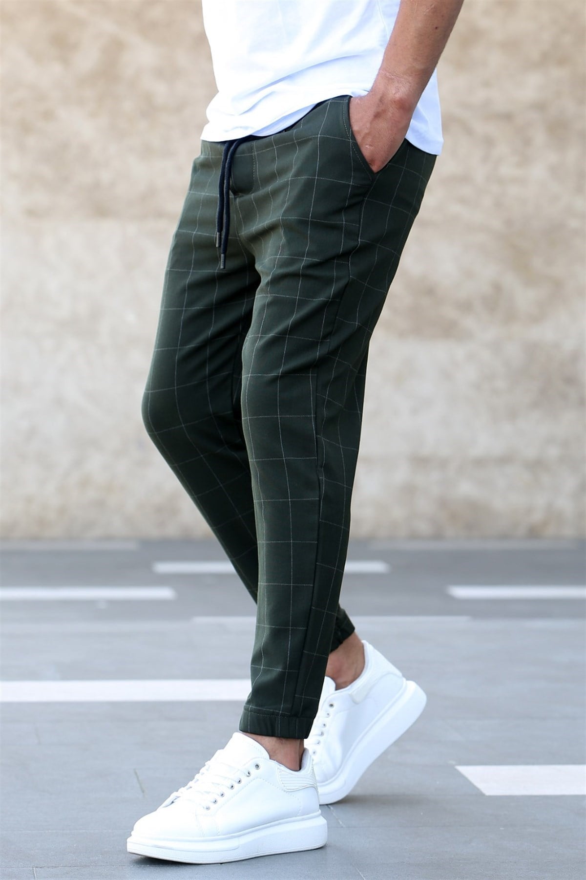 Madmext Ekoseli Haki Jogger Mad4081