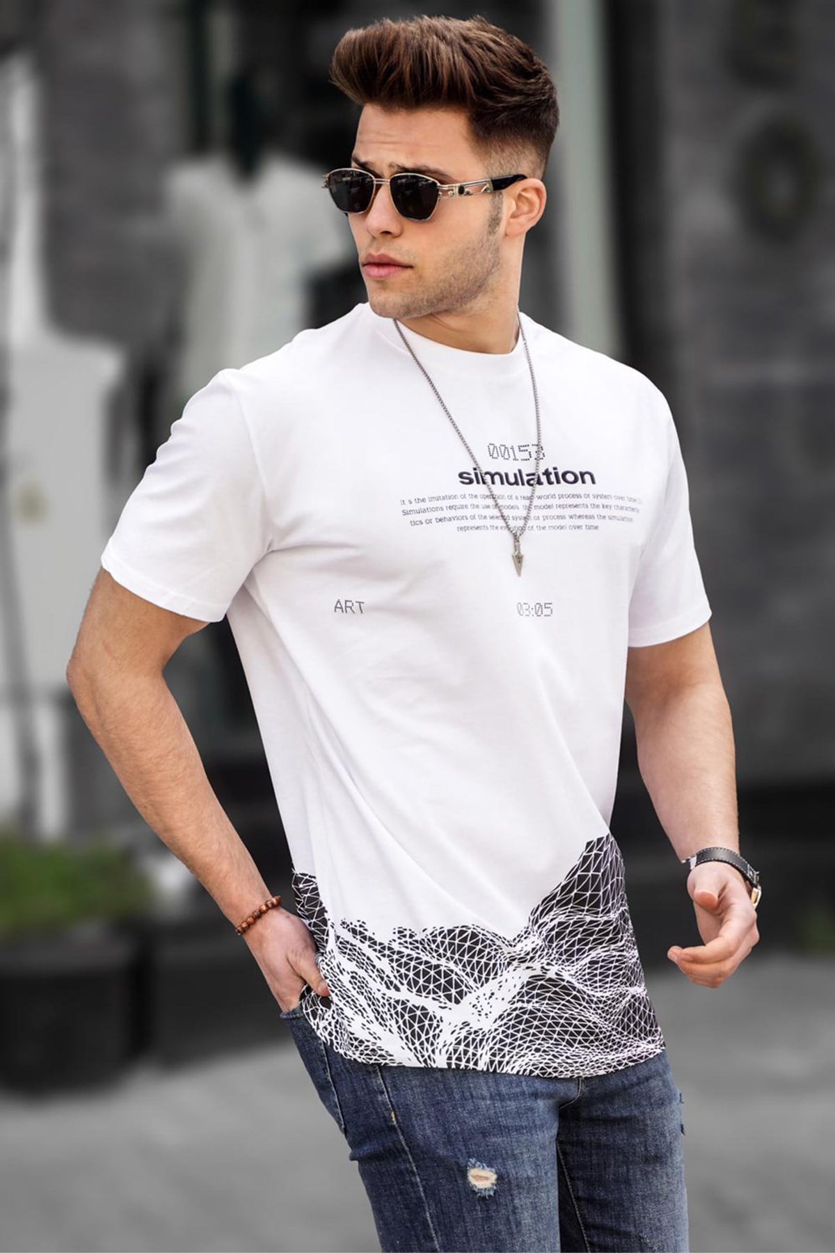 Madmext Men Printed White T-shirt 5810