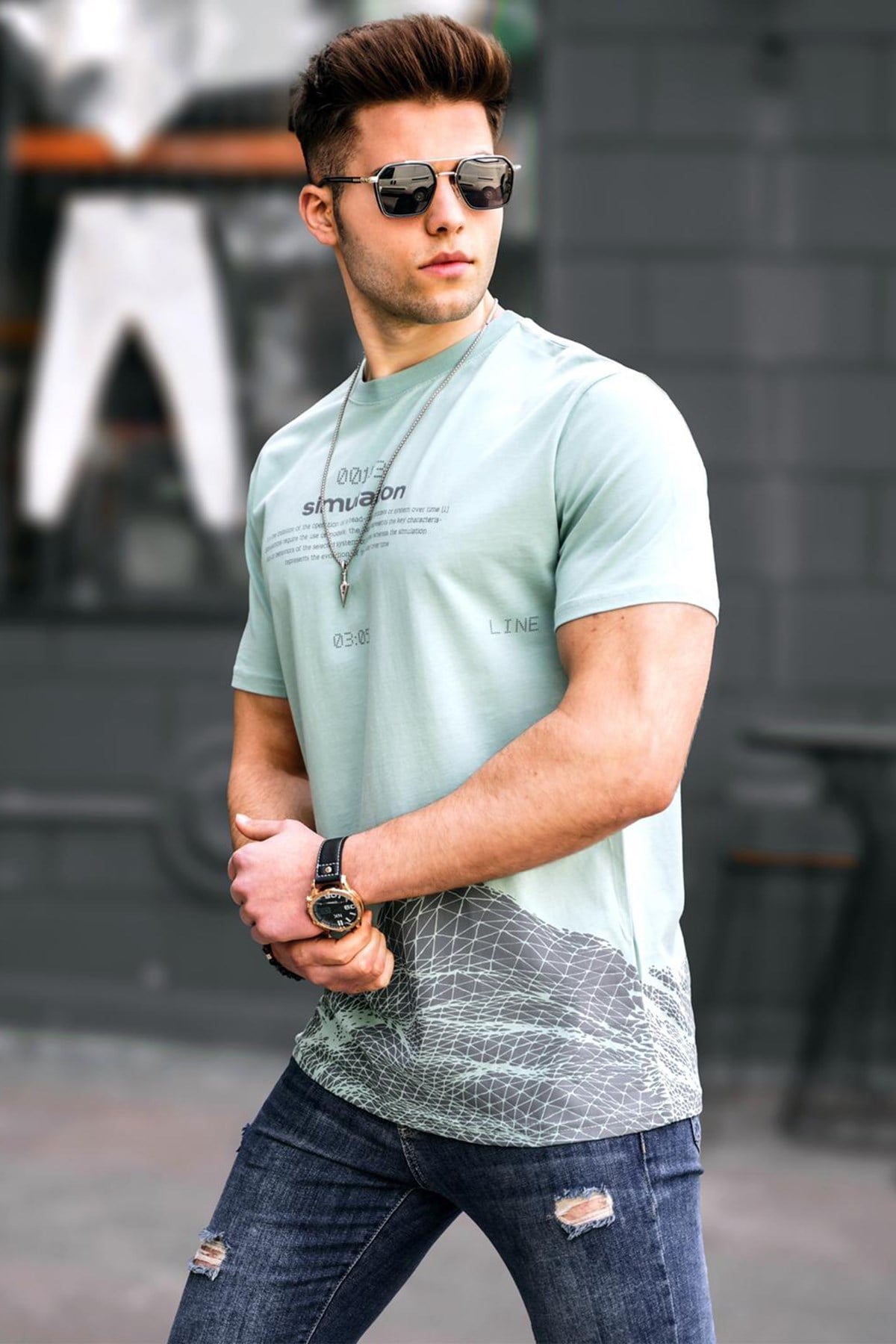Madmext Men Printed Green T-shirt 5810