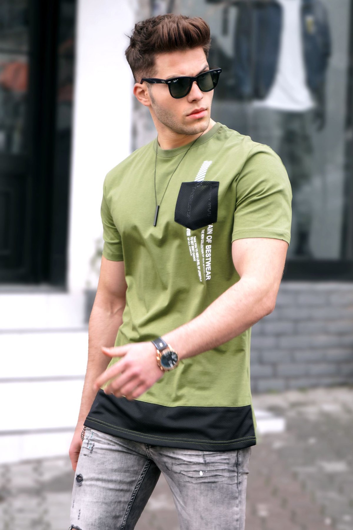 Madmext Erkek Haki Tişört 5387