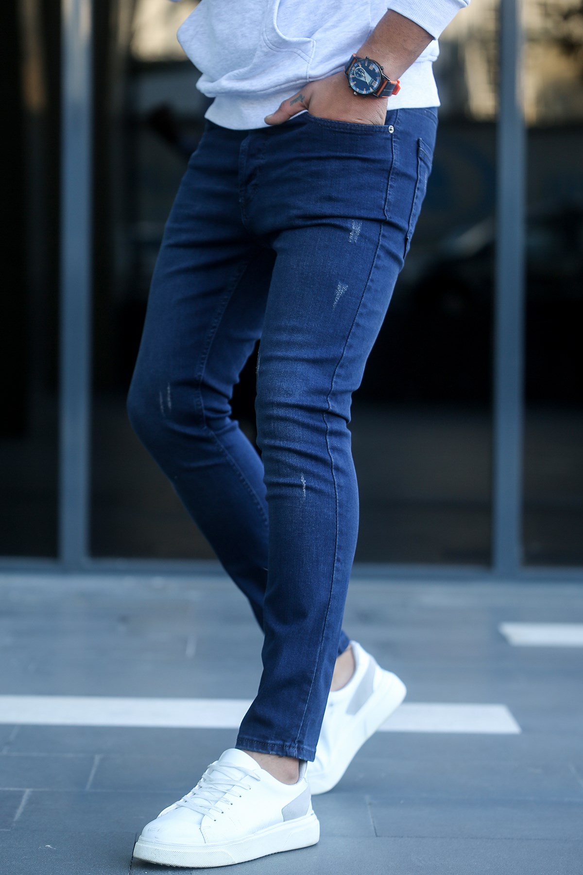 Madmext Men Navy Blue Skin Fit Jeans 5637