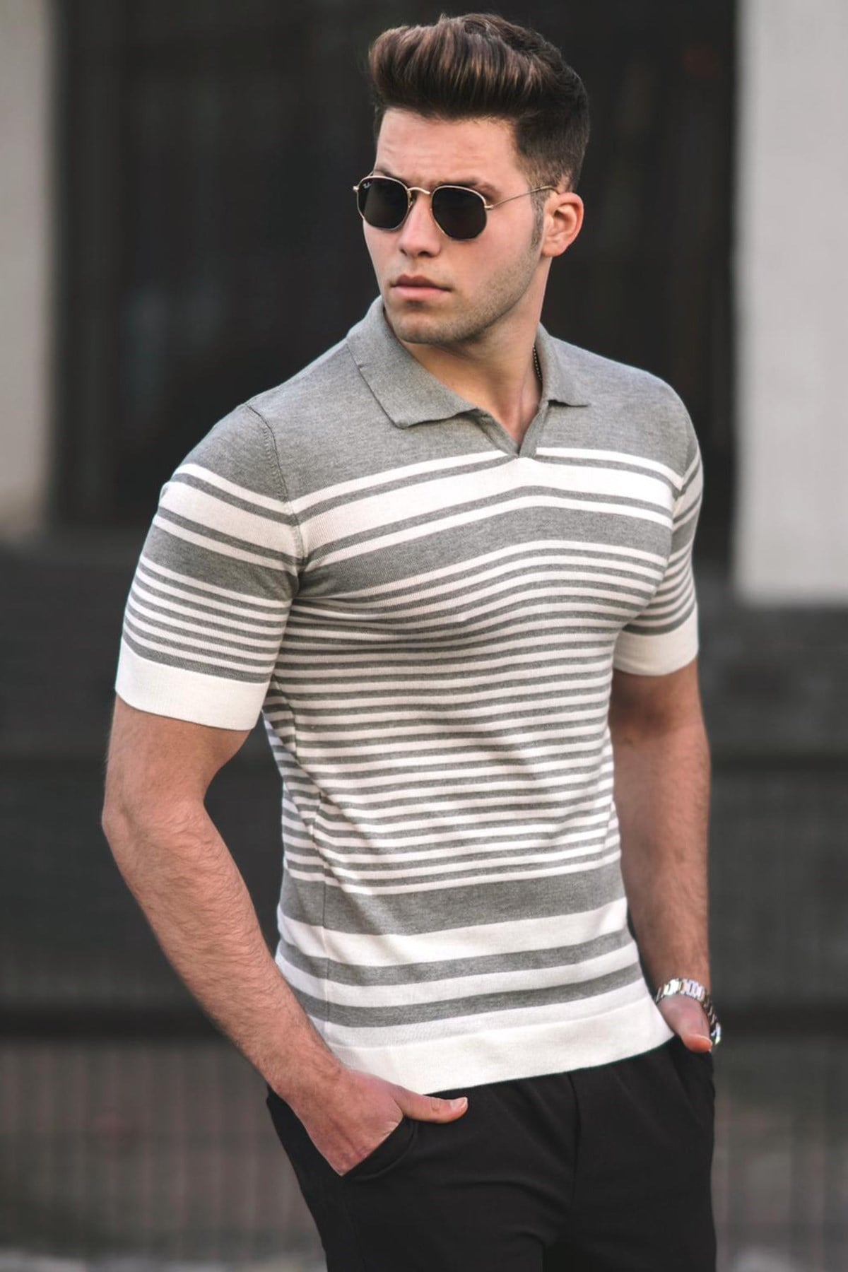 Madmext Gri Polo Yaka Erkek Tişört 5083
