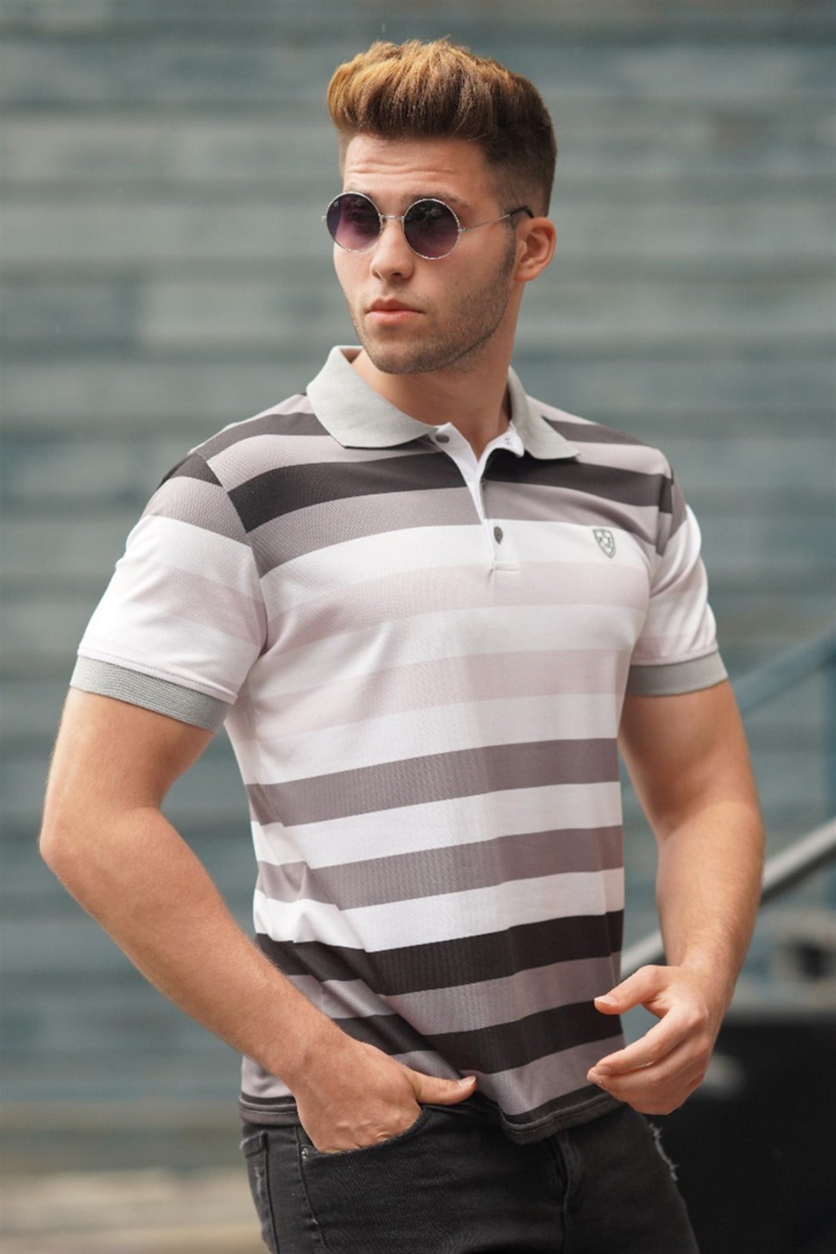 Madmext Gri Polo Yaka Erkek Tişört 5279