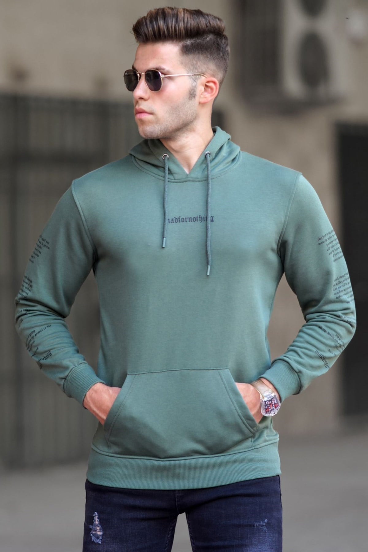 Madmext Haki Baskılı Sweatshirt 5304