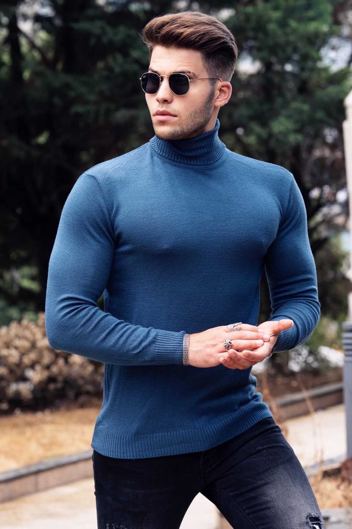 indigo turtleneck