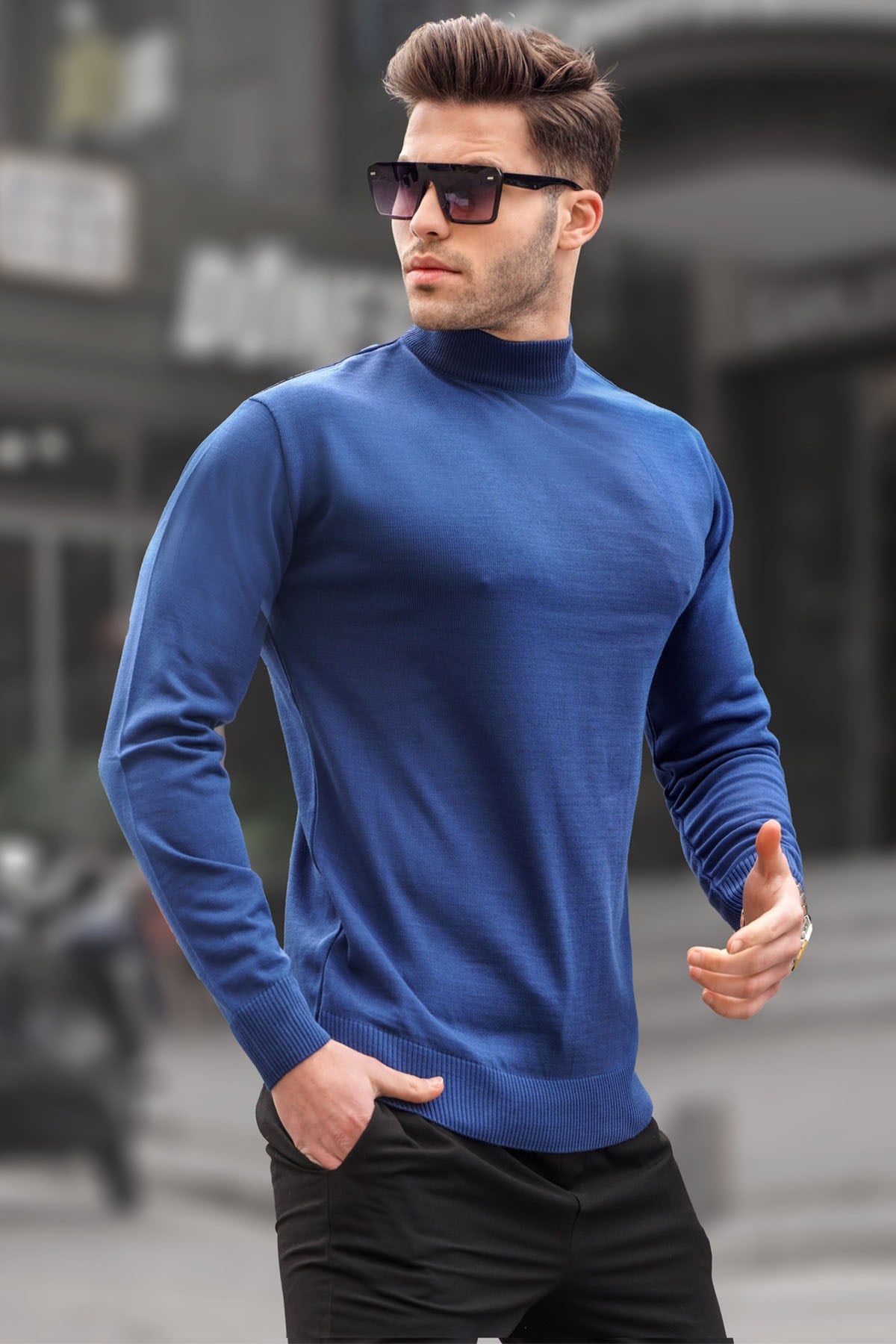 Madmext İndigo Slim Fit Yarım Balıkçı Yaka Erkek Triko Kazak 6343