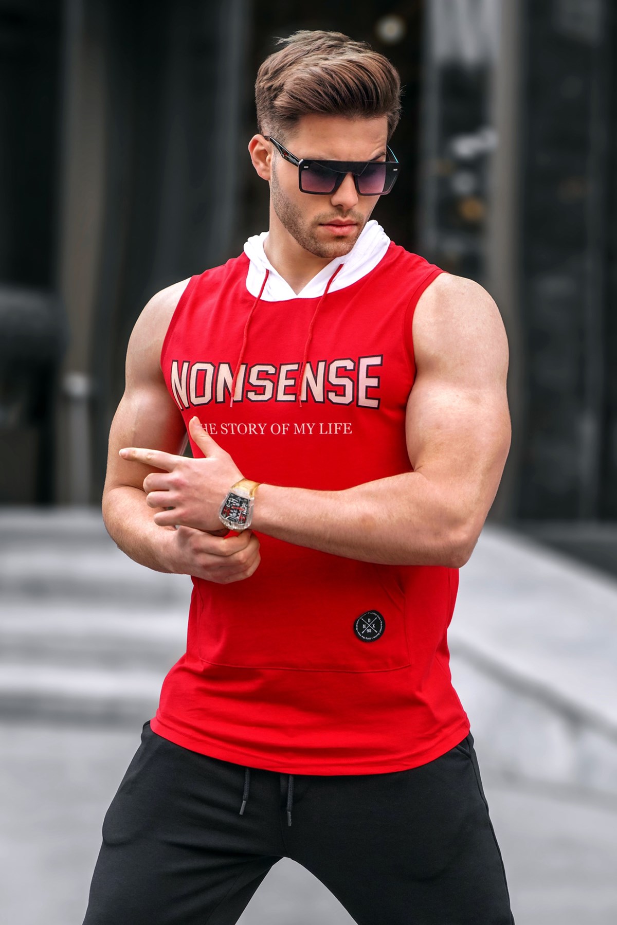 Sleeveless T-Shirt In Hooded Red 2882
