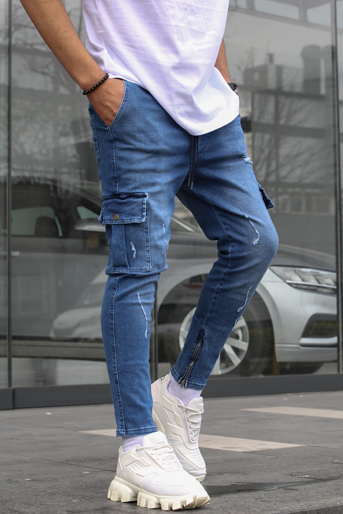 Madmext Blue Cargo Jogger Jean