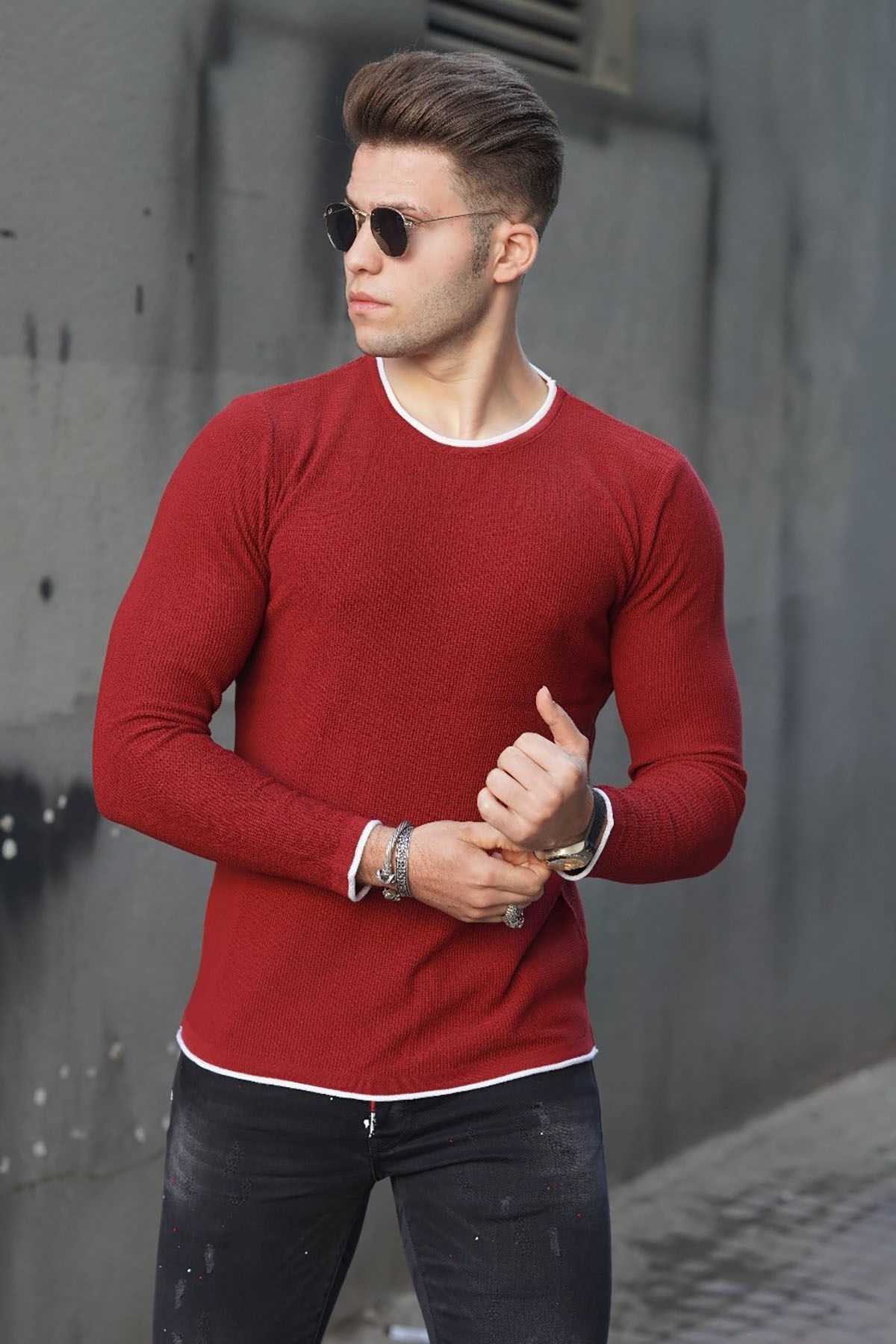 Crew Neck Red Tshirt Outfit Men Pimfylm Men's Casual Oversized T