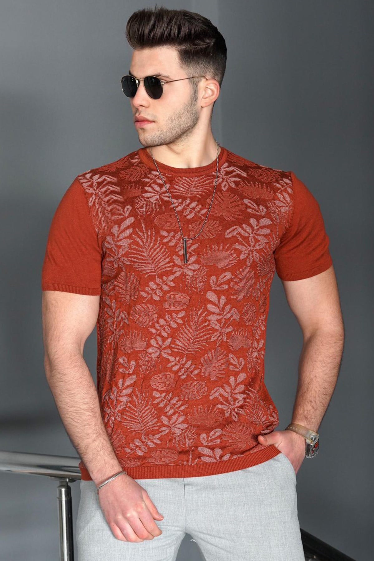 Madmext Kiremit Erkek Tişört 5088