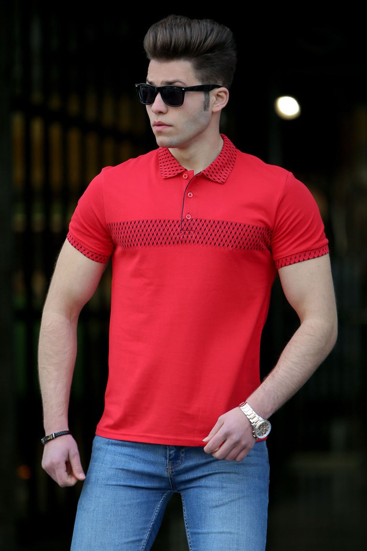 Madmext Kırmızı Desenli Polo Yaka 3058-1