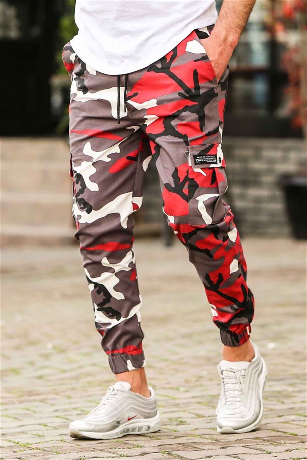 Spring New Men Loose Camouflage Straight Trousers Male Harajuku Casual  Streetwear Printed Hip Hop Y2K Red