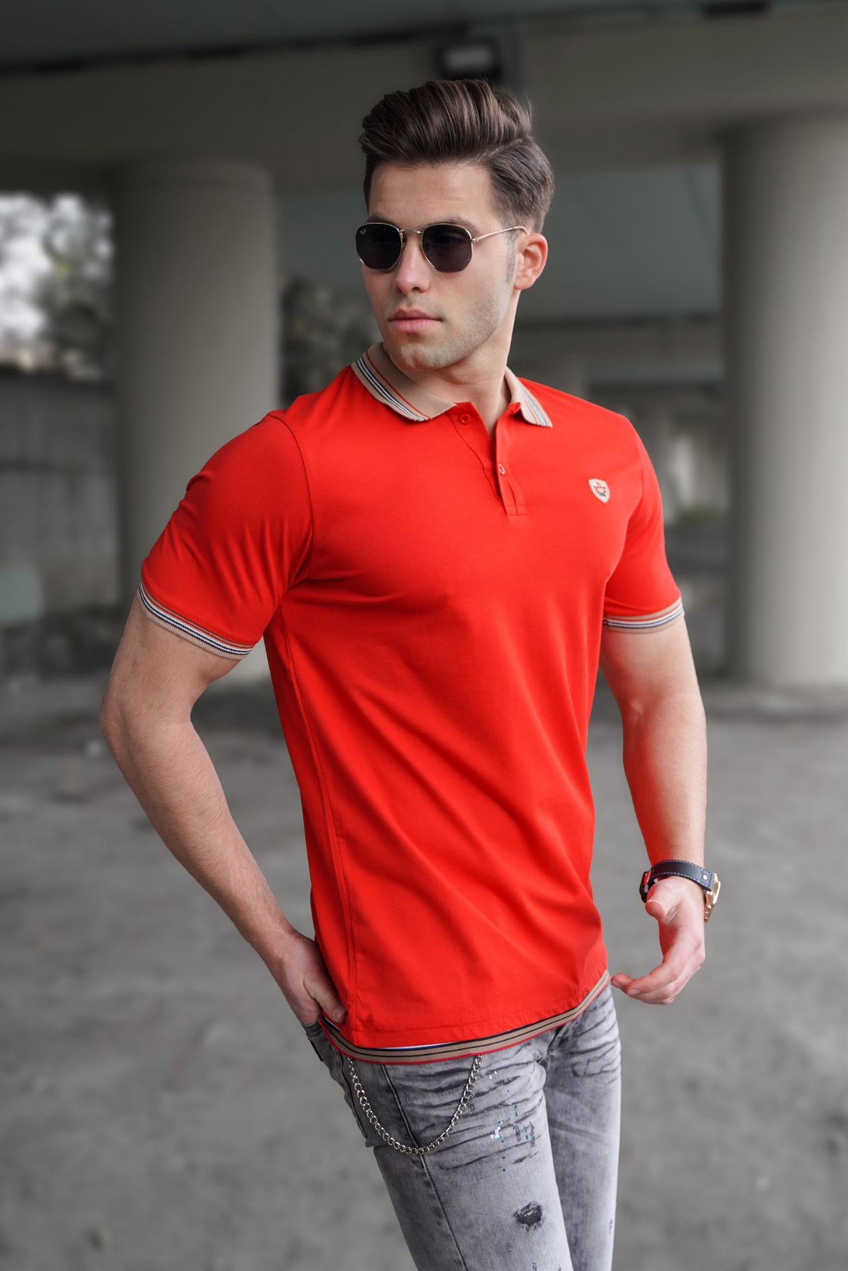 Madmext Kırmızı Polo Yaka Erkek Triko Tişört