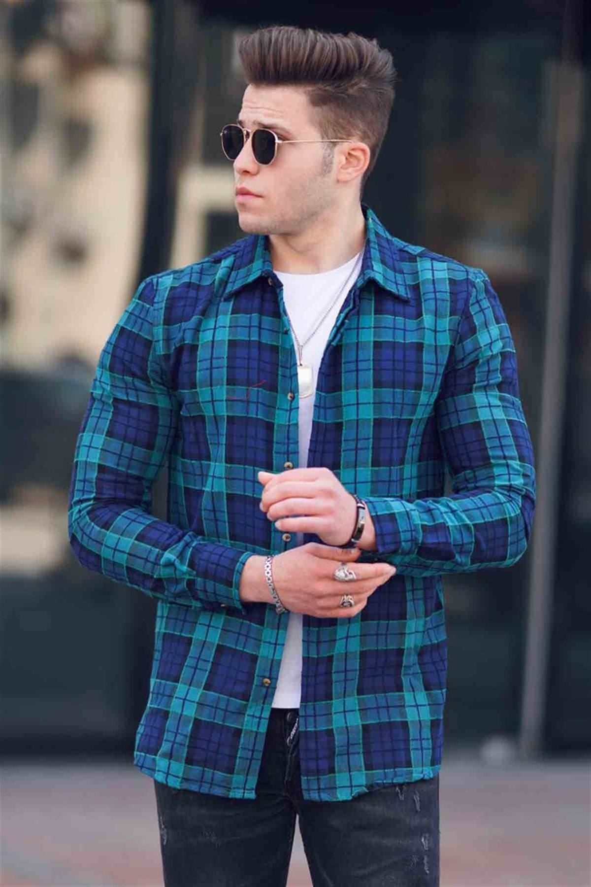 Madmext Navy Blue Check Mackinaw Shirt