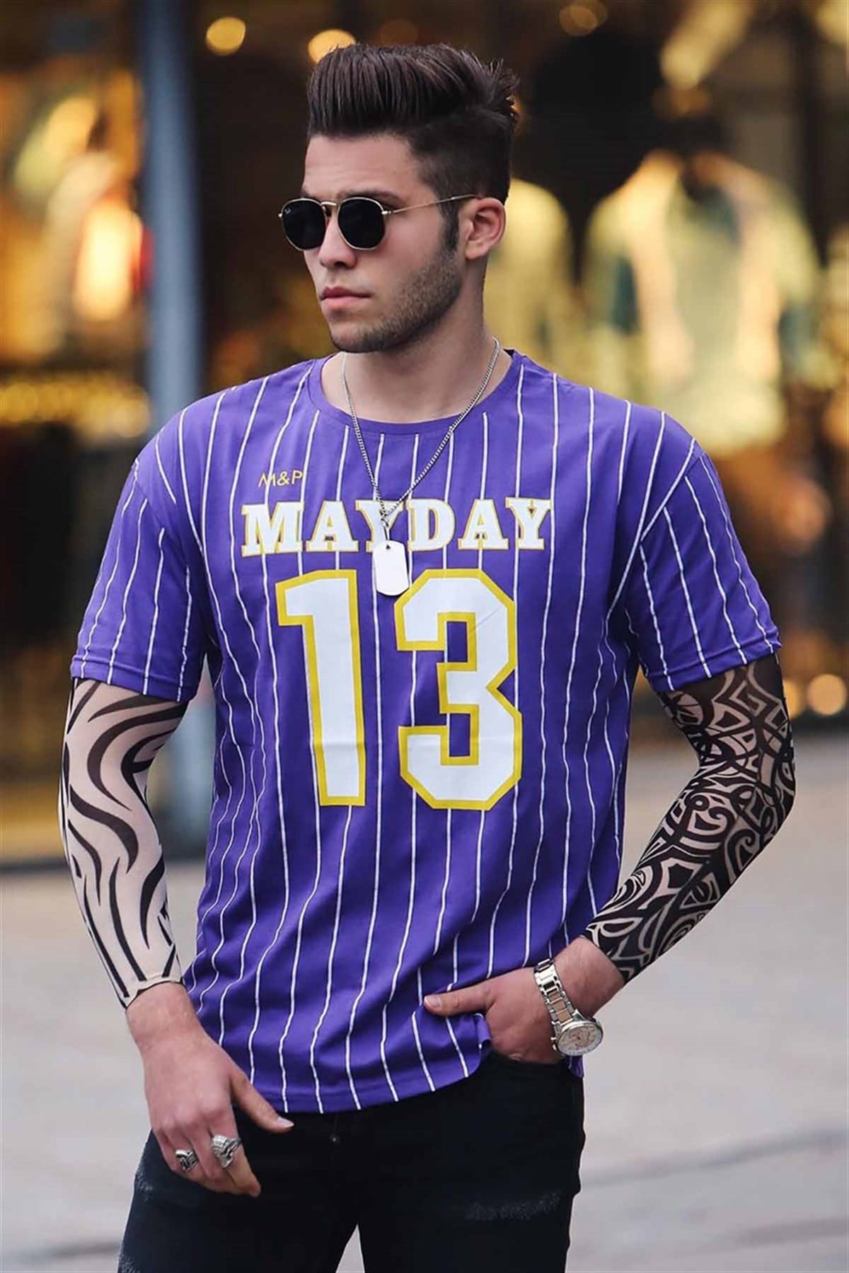 Madmext Purple Striped T-shirt for Men 3008