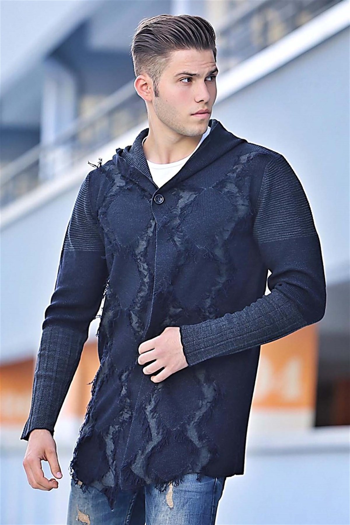Madmext Navy Blue Knitting Cardigan