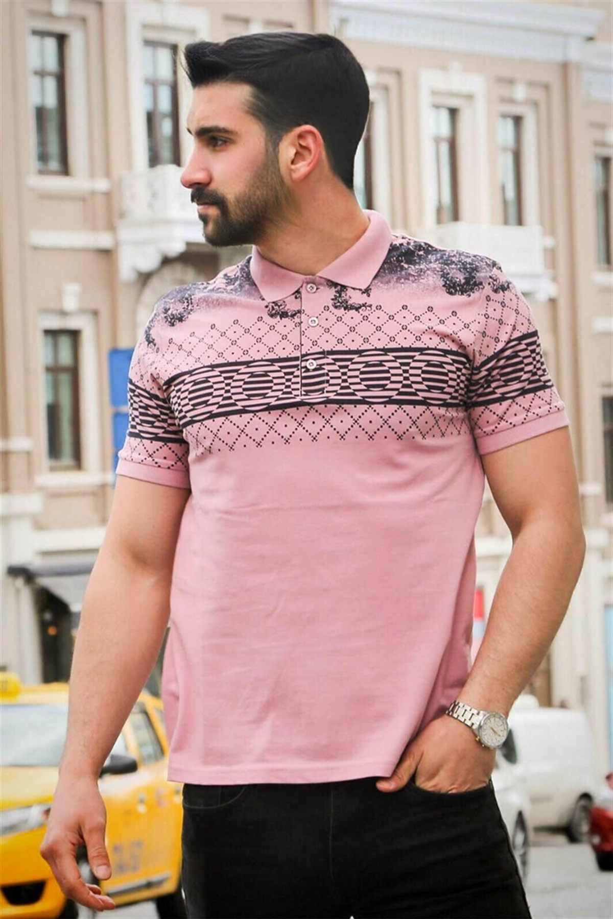 Madmext Pudra Baskılı Polo Tişört 3057