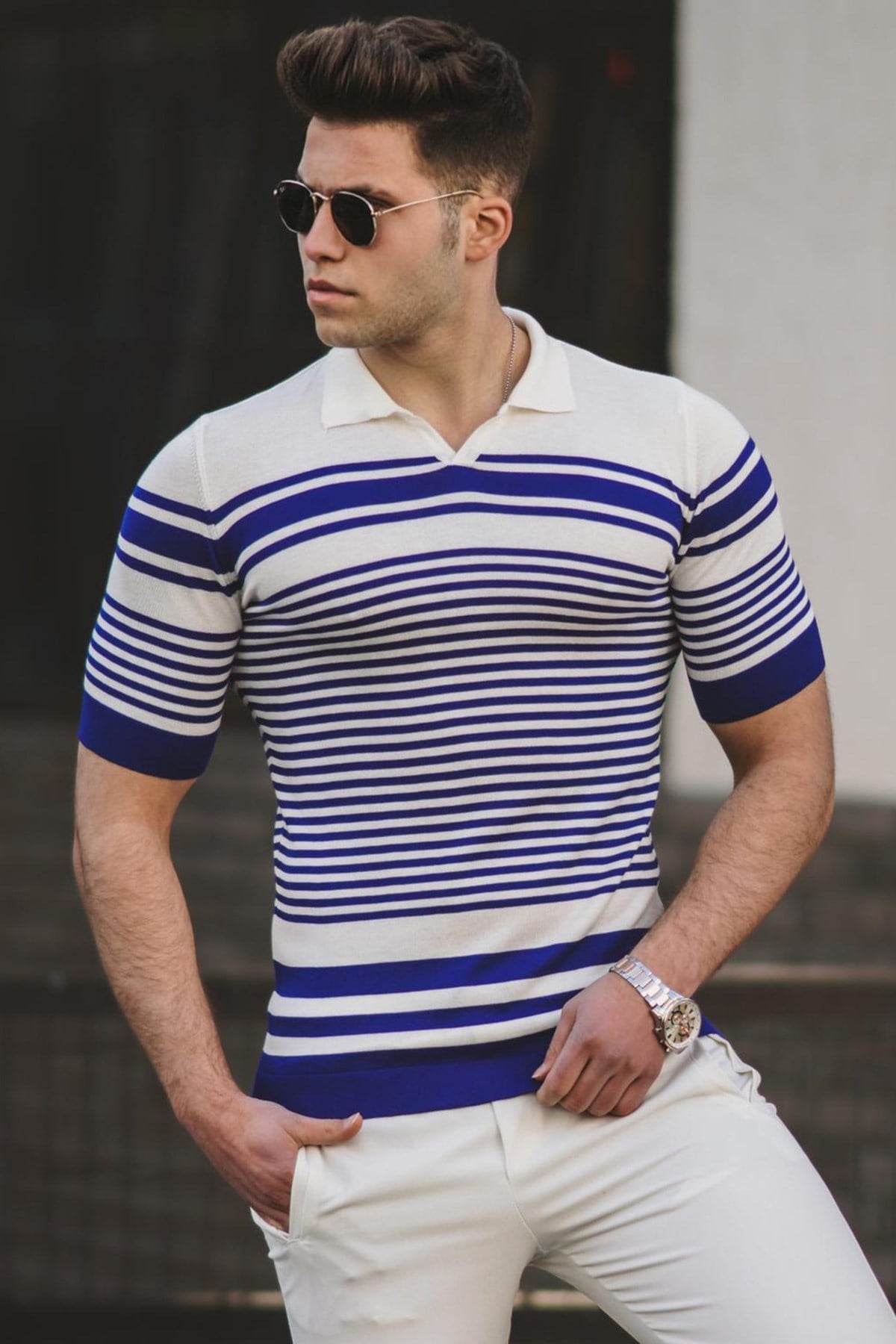 Madmext Saks Polo Yaka Erkek Tişört 5083