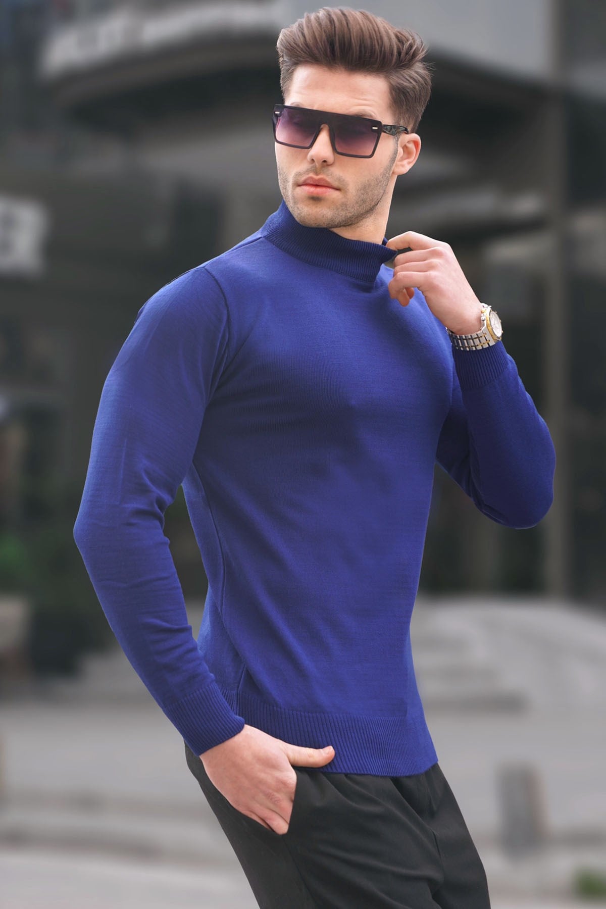 Madmext Saks Slim Fit Yarım Balıkçı Yaka Erkek Triko Kazak 6343