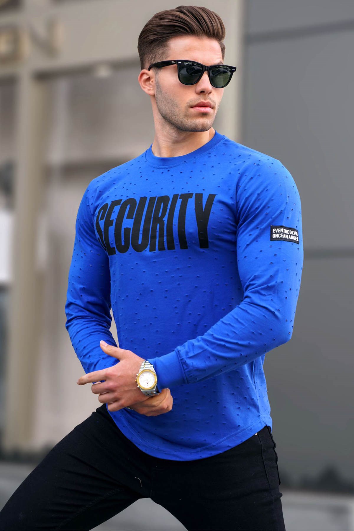 Madmext Saks Yırtık Detaylı Baskılı Sweatshirt 4126