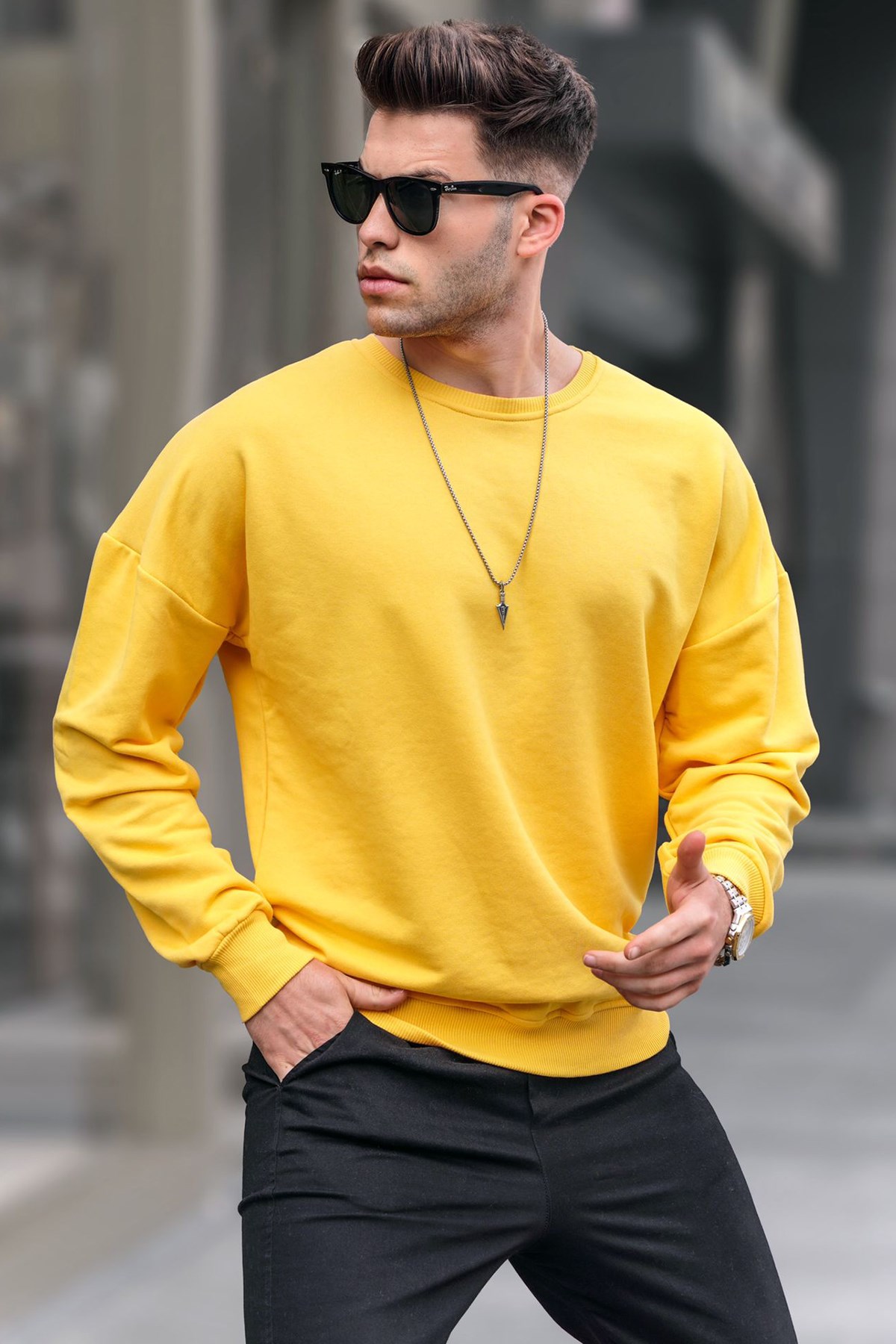 Men Yellow Sweatshirt -- Madmext