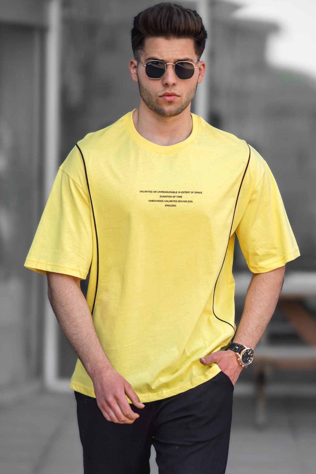 Madmext Sarı Oversize Erkek Tişört